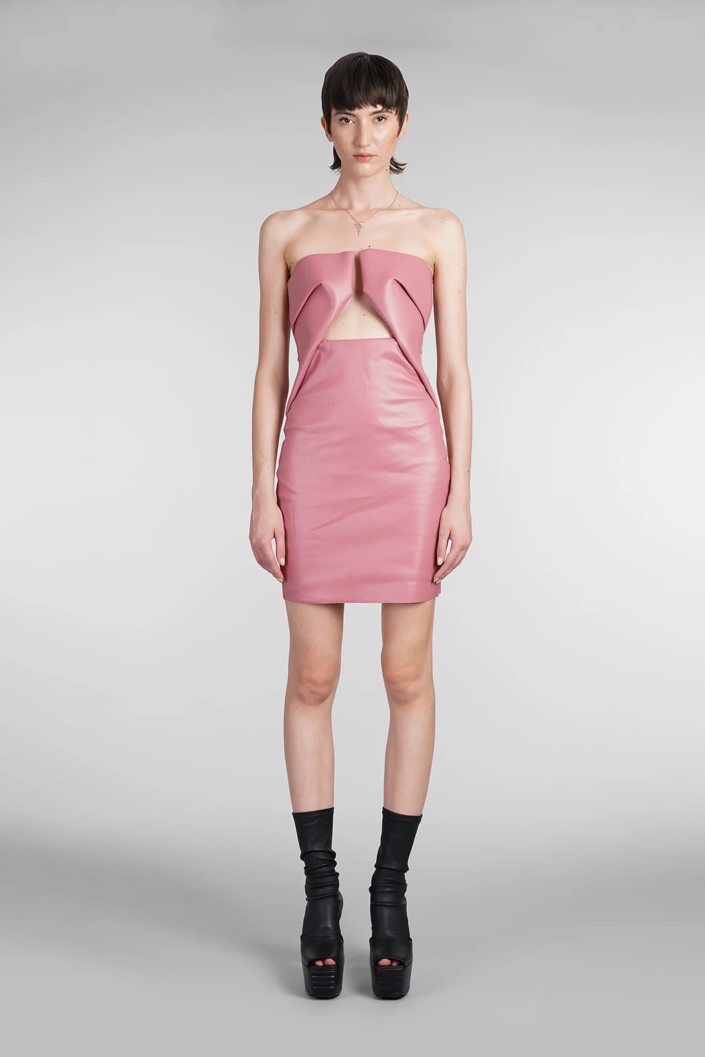 Prong mini Dress woman in rose-pink cotton - Image 46