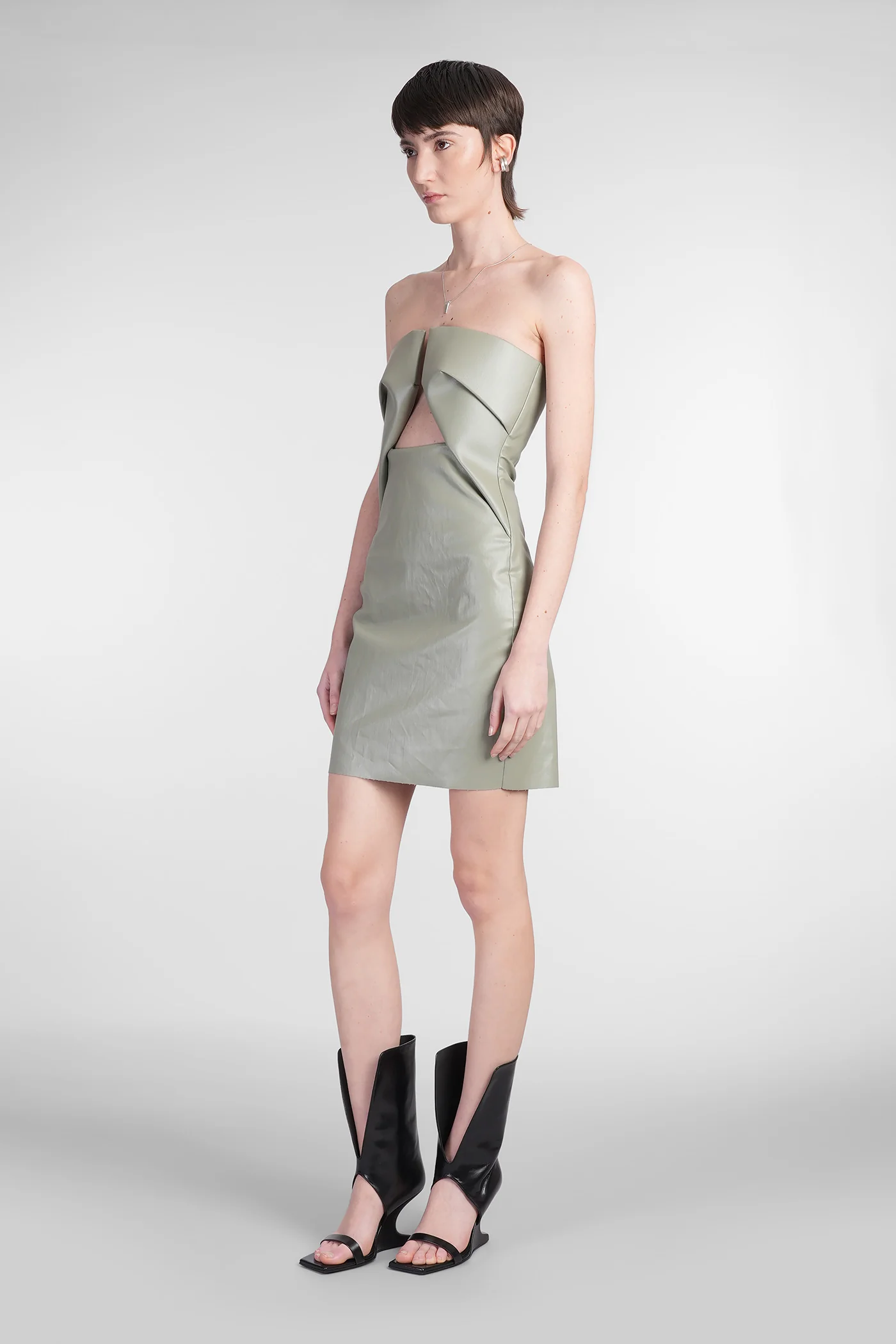 Prong mini Mini dress in green cotton - Image 4