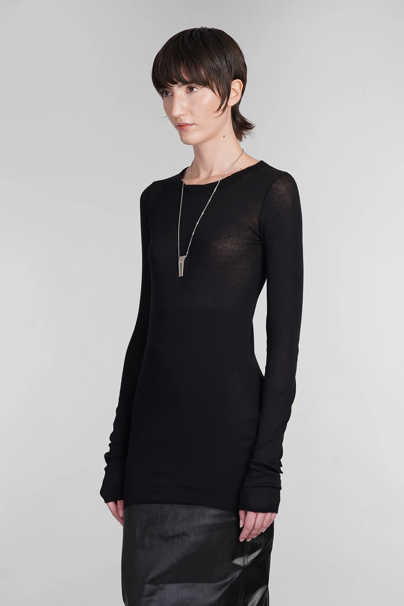 Rib ls t  in black cotton - Image 4