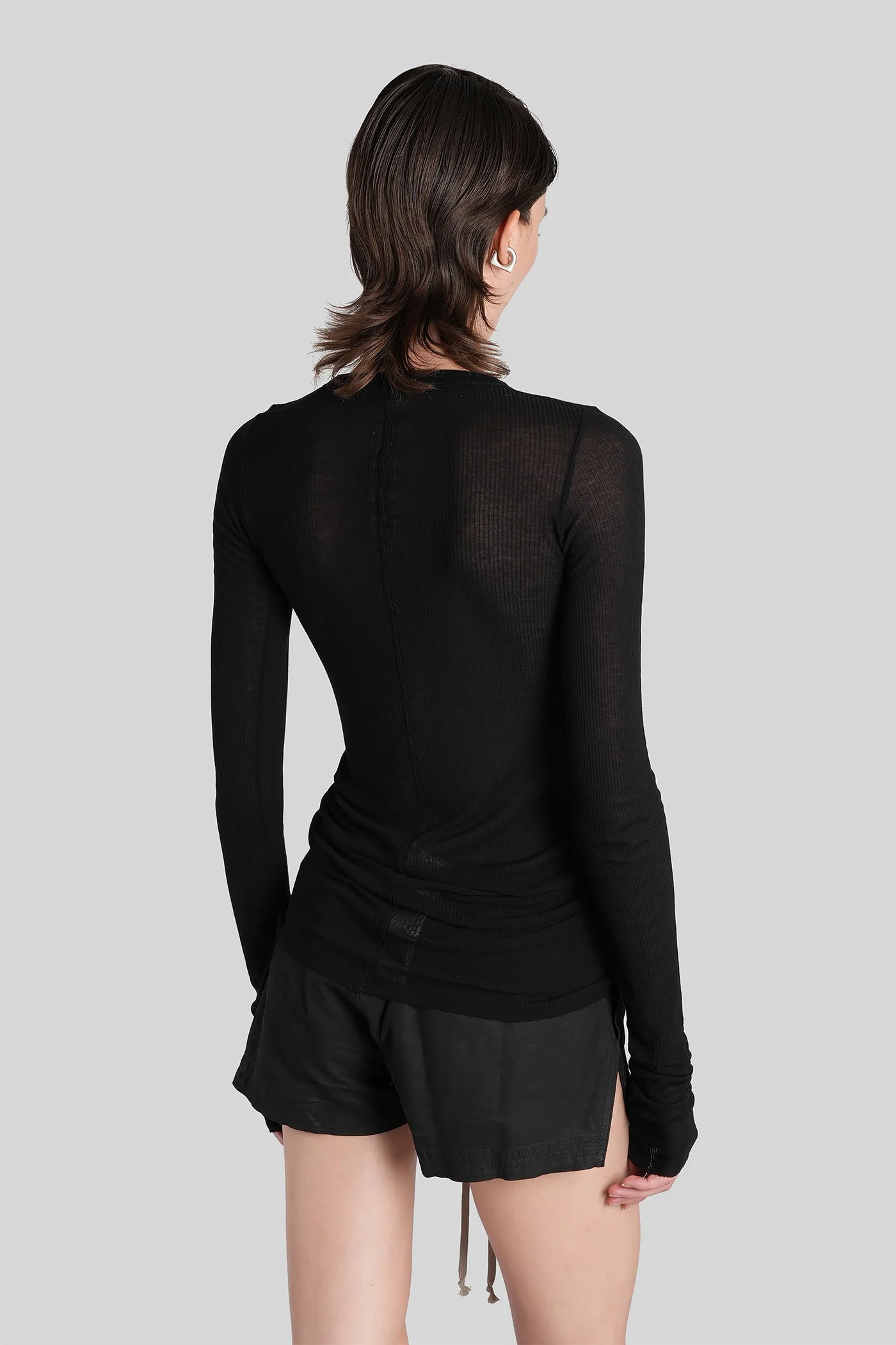 Rib ls t  in black viscose - Image 3