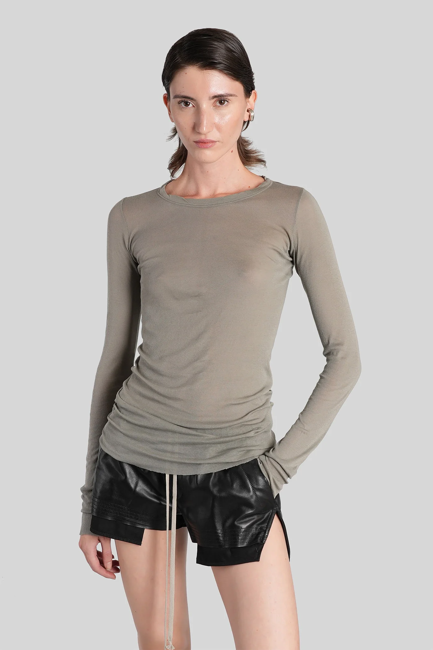 Rib ls t  in grey cotton