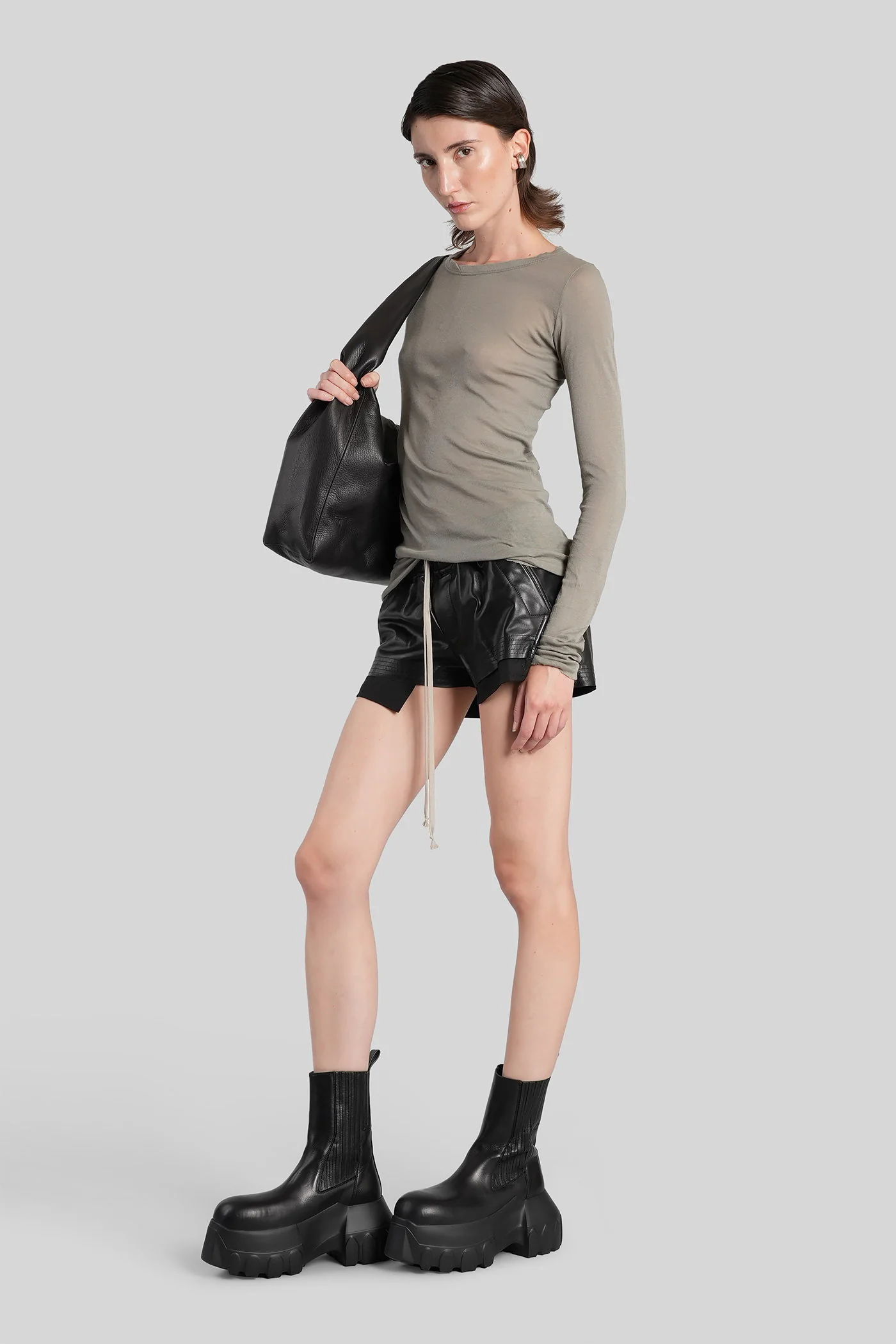 Rib ls t  in grey cotton - Image 2
