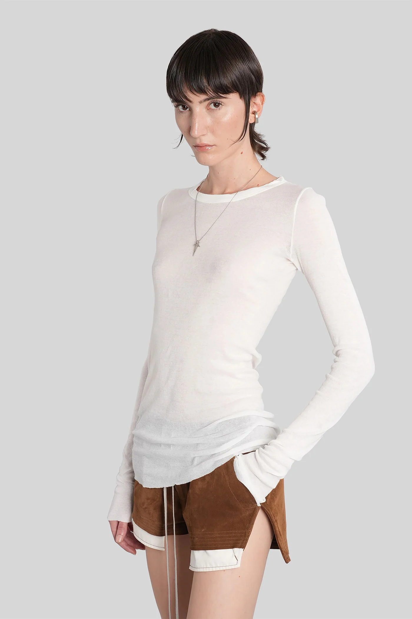 Rib ls t  in white cotton - Image 4