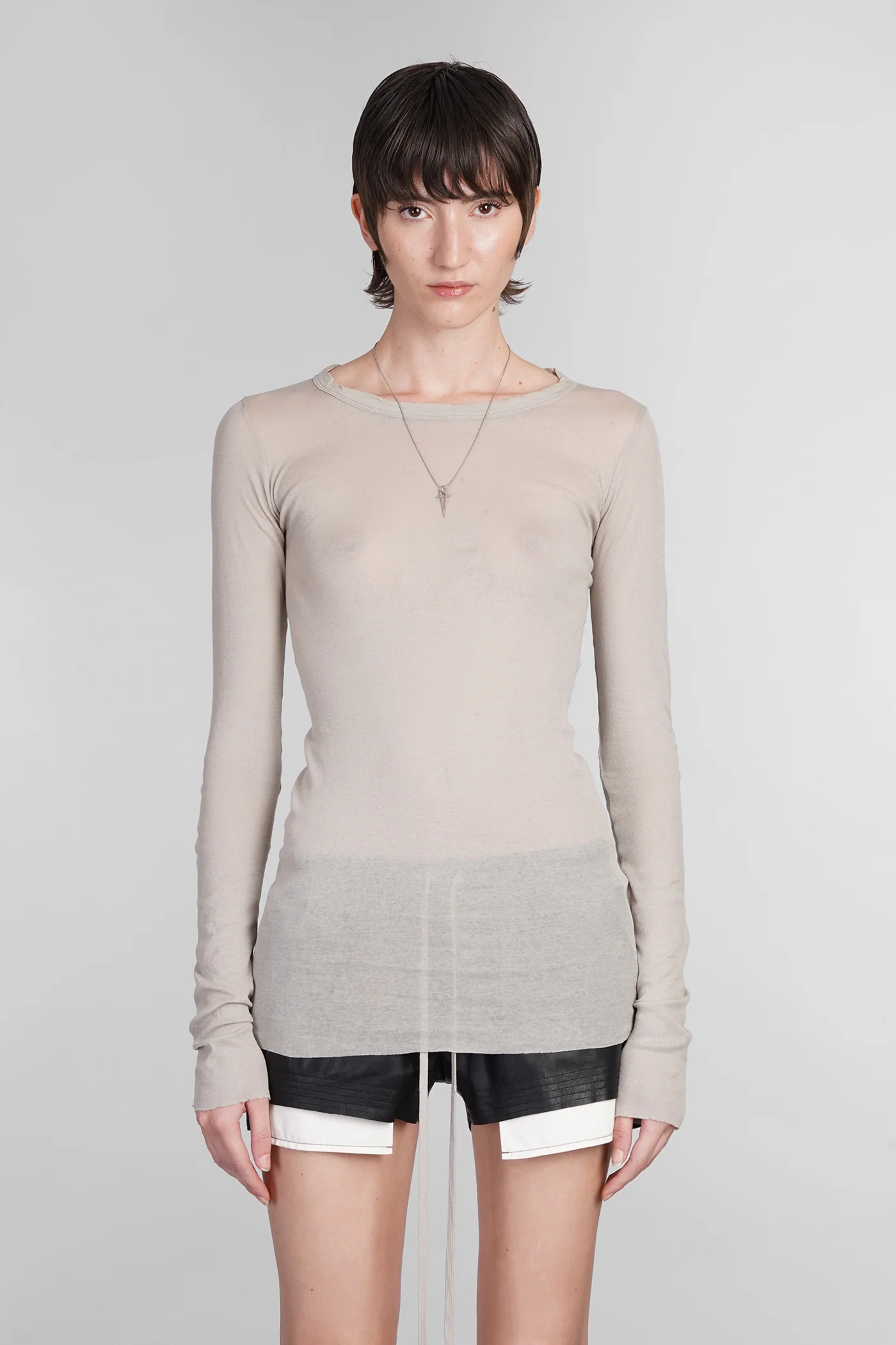 Rib ls t Topwear in grey cotton
