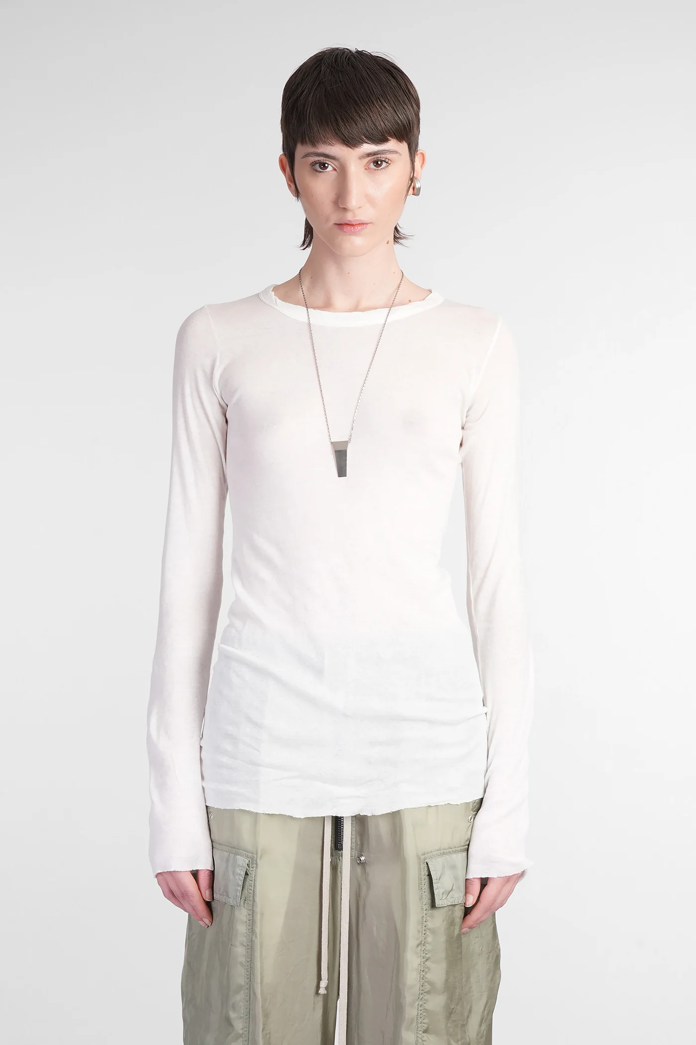 Rib ls t Topwear in white cotton