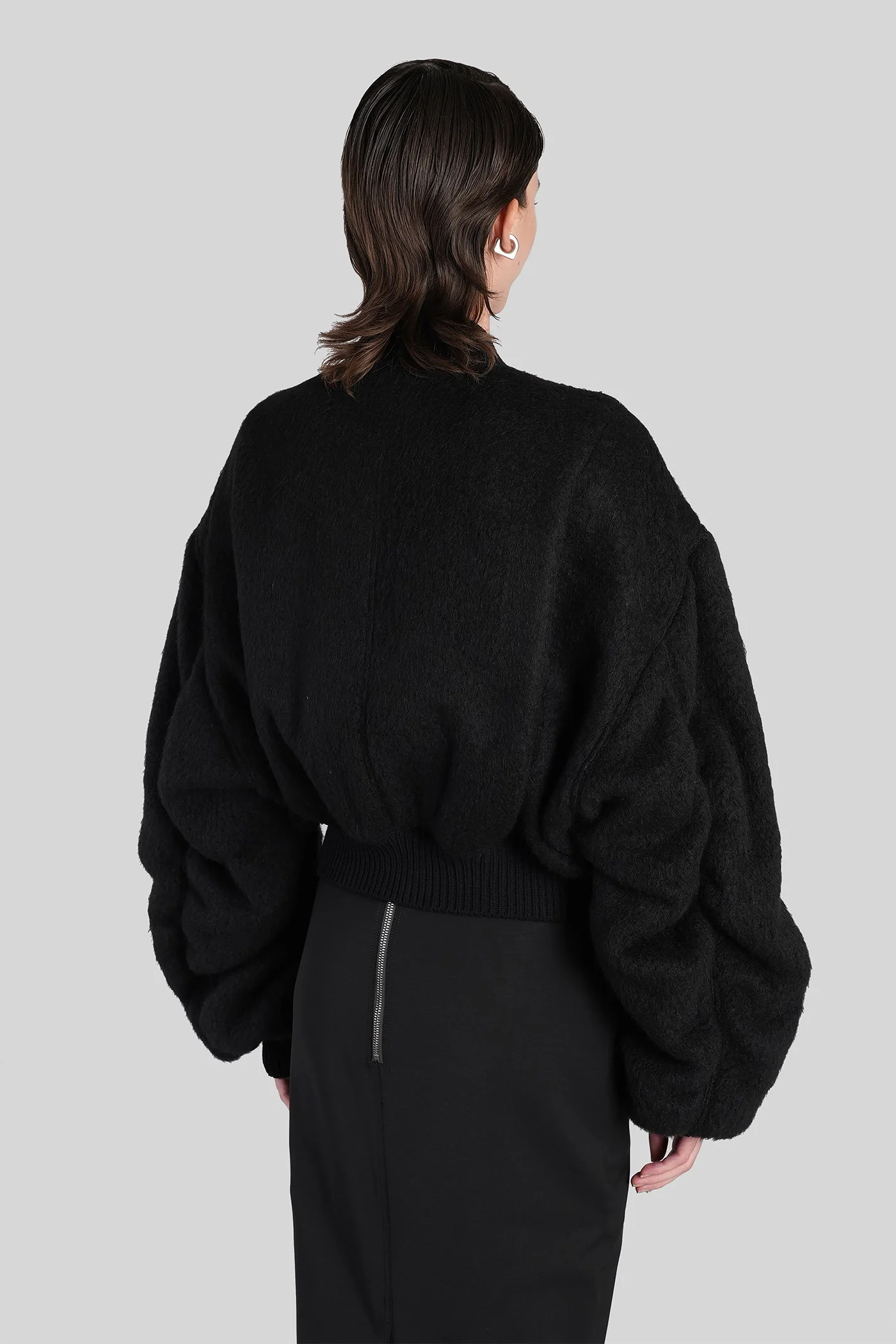 Secchia crop flight Bomber Jacket in black wool - Image 3