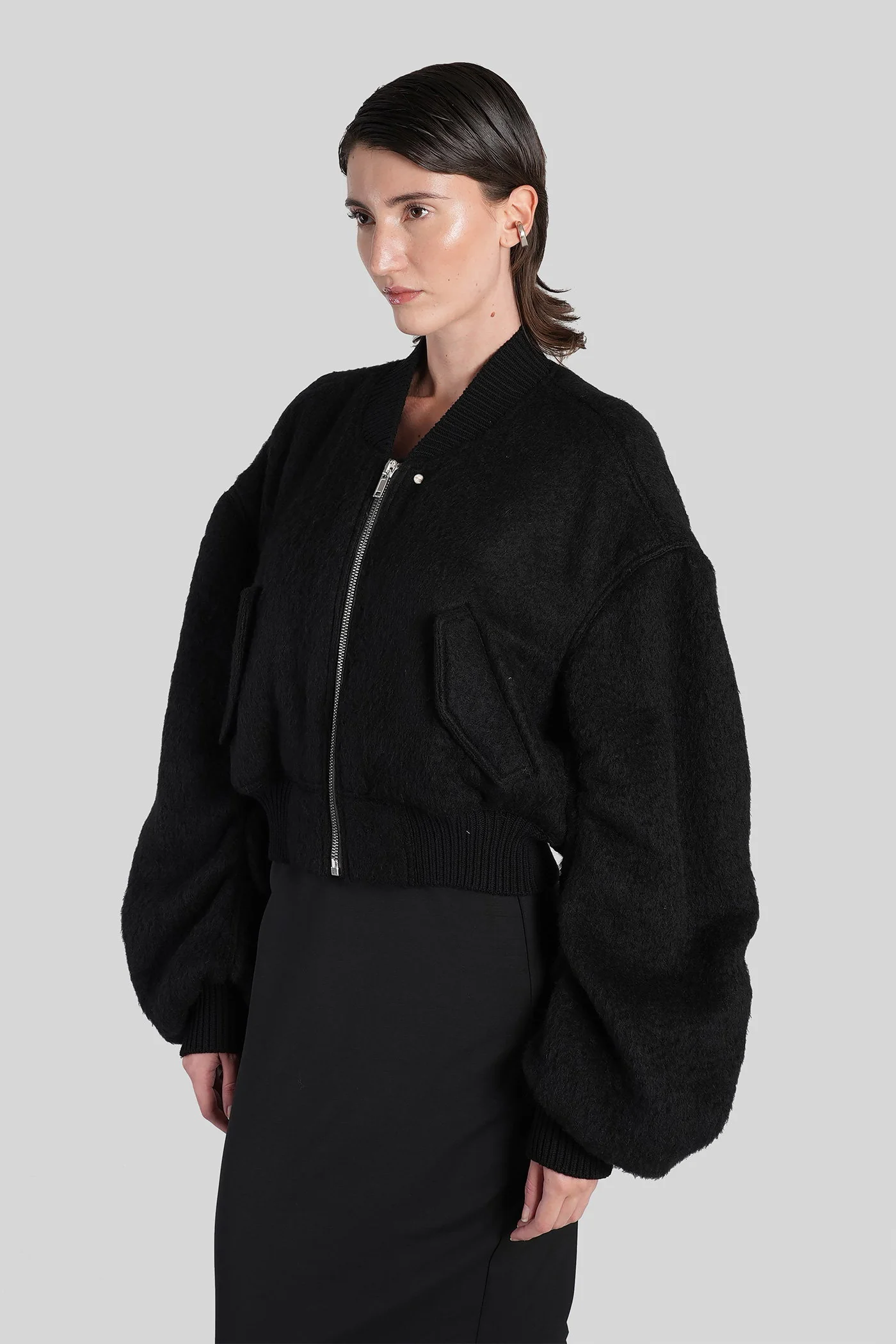 Secchia crop flight Bomber Jacket in black wool - Image 4