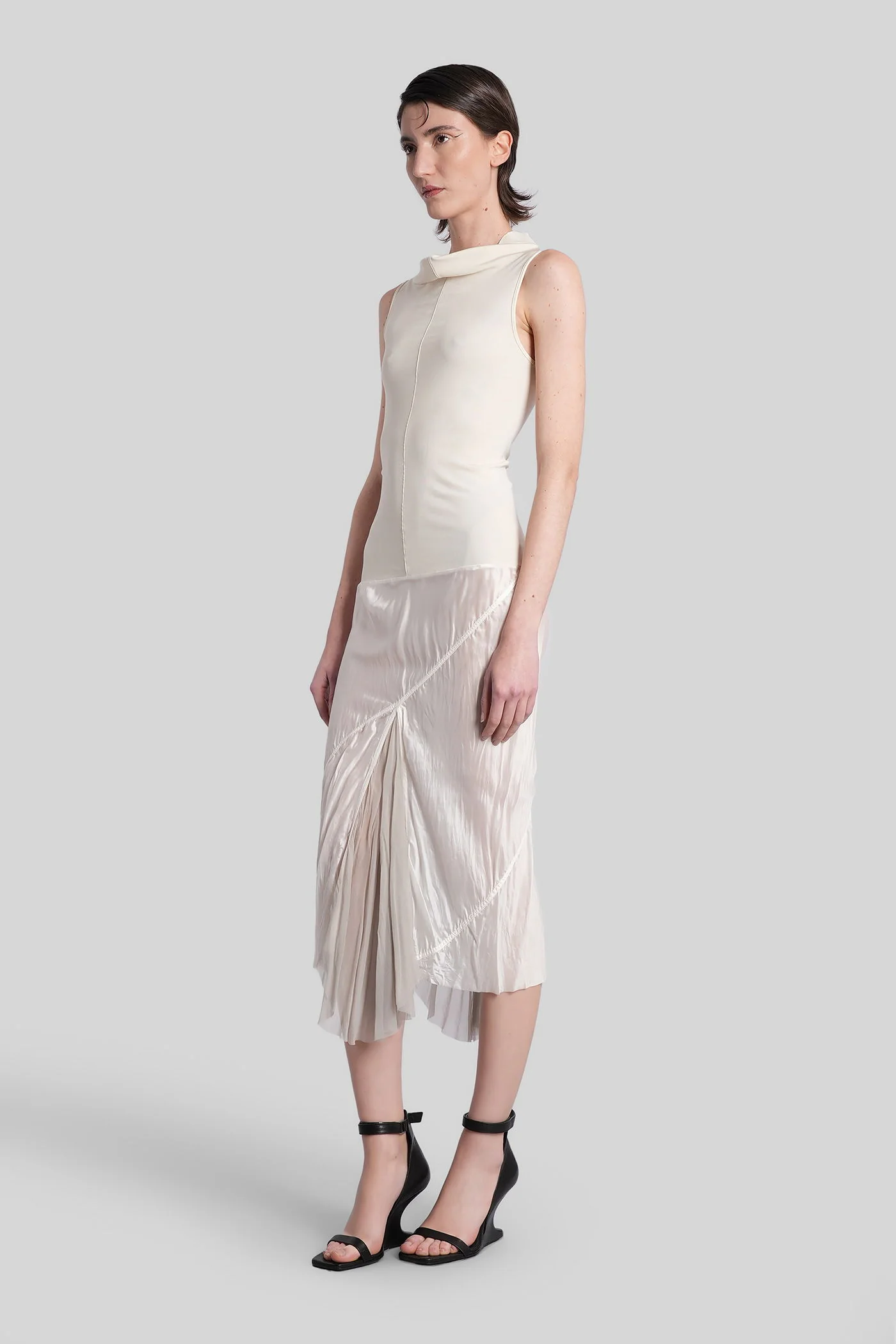 Sliced dress Long dress in beige viscose - Image 4