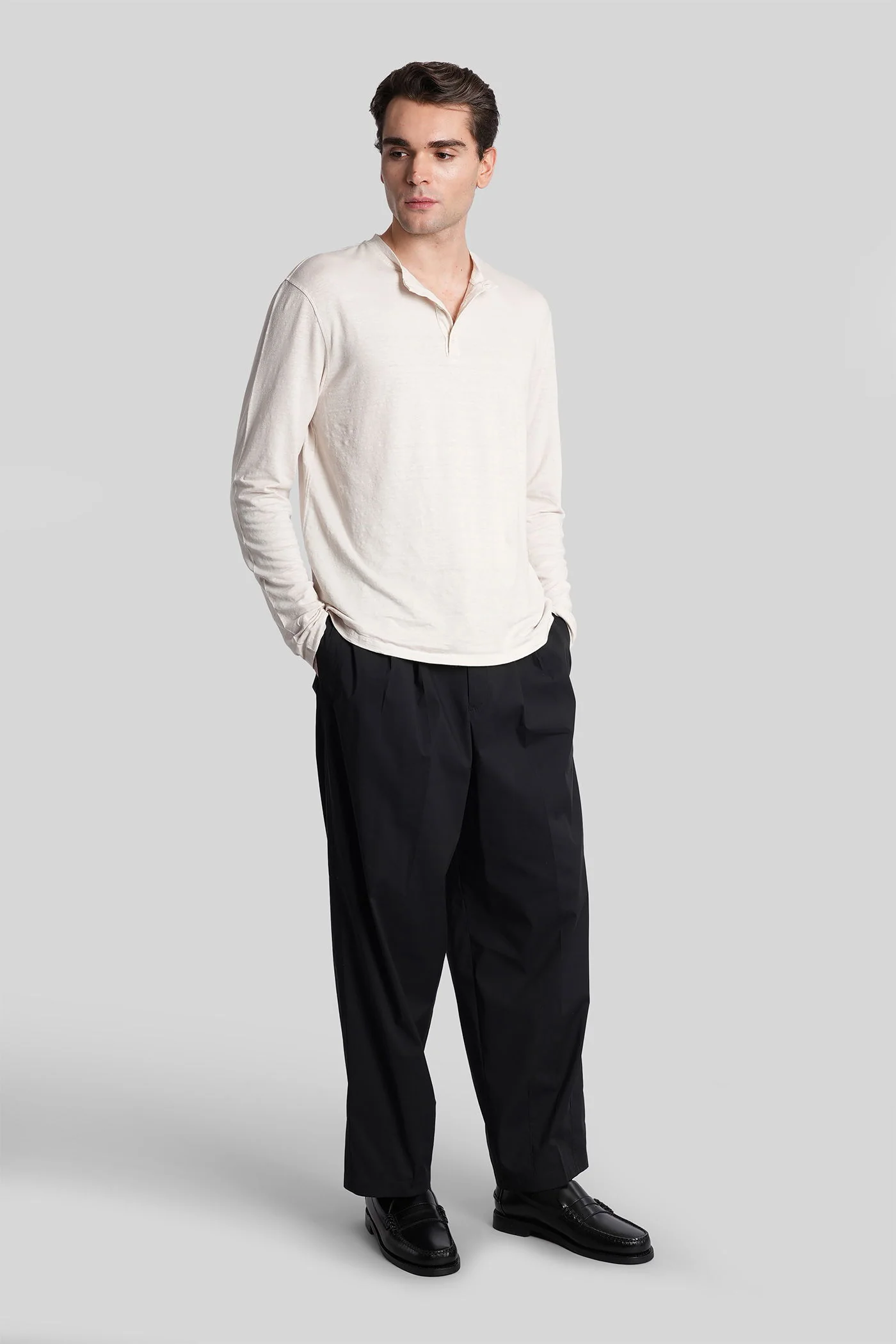 in beige linen