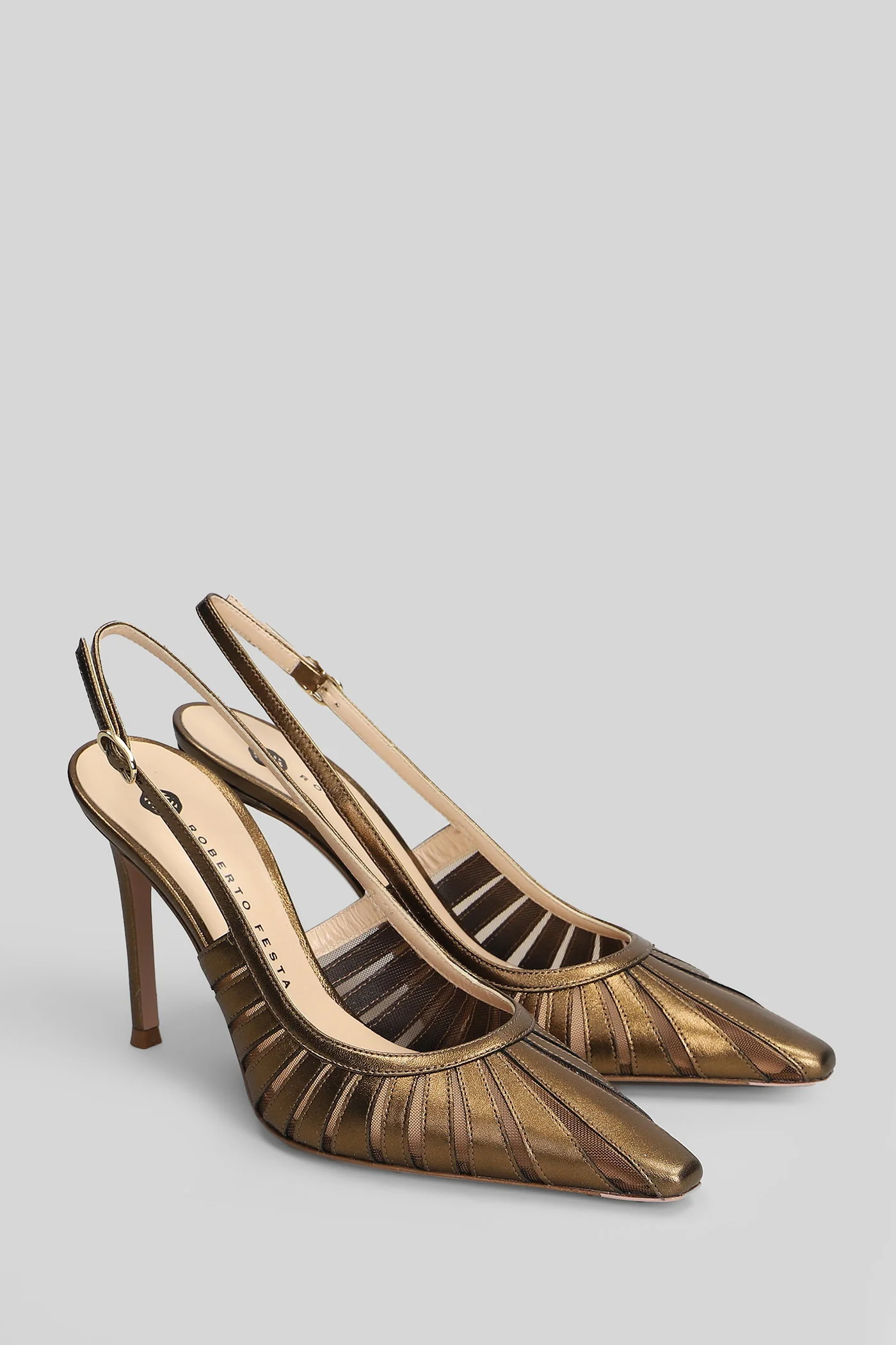 Ade Pumps in bronze leather and fabric - Image 2