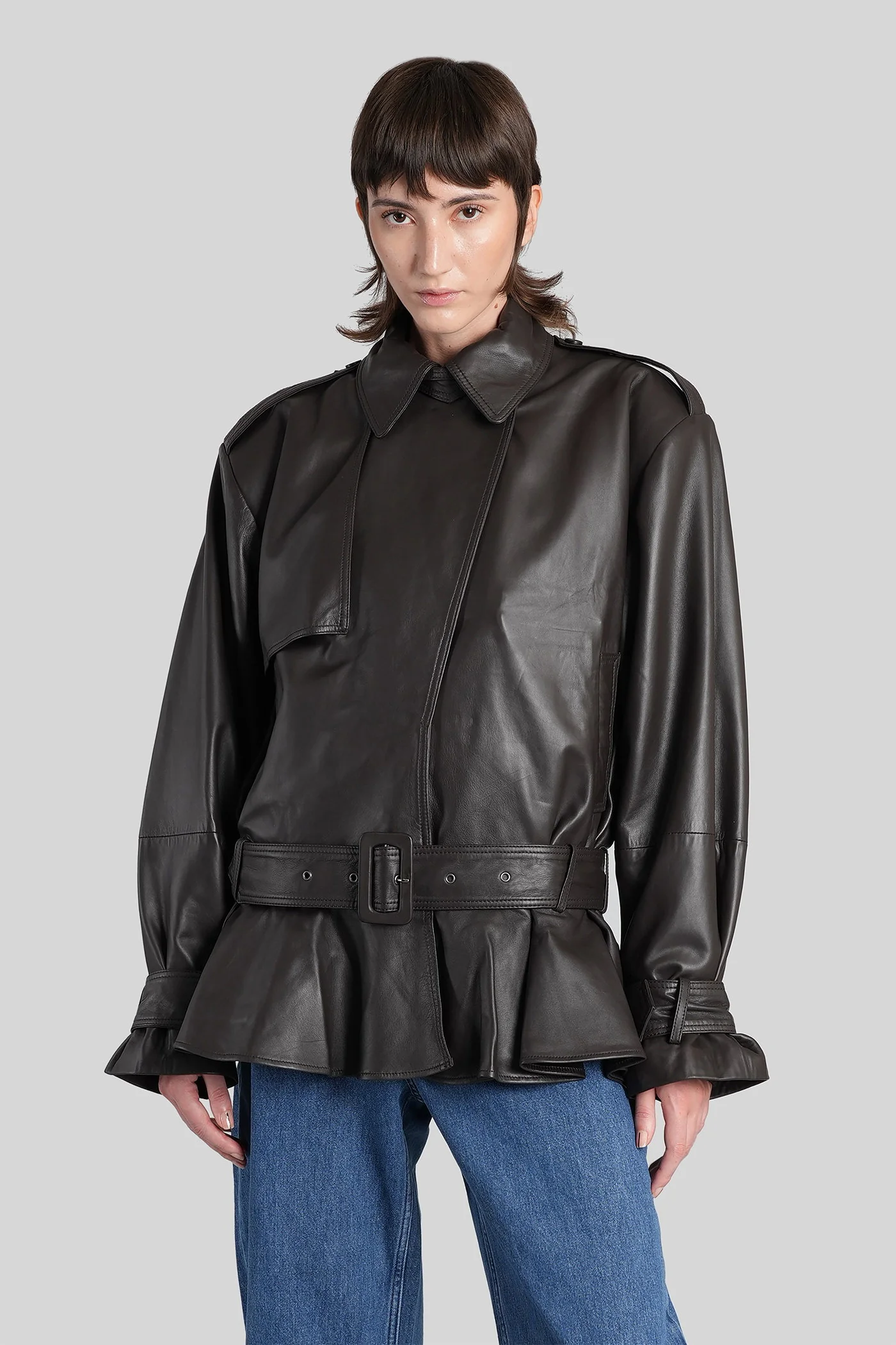 Leather jacket in brown leather