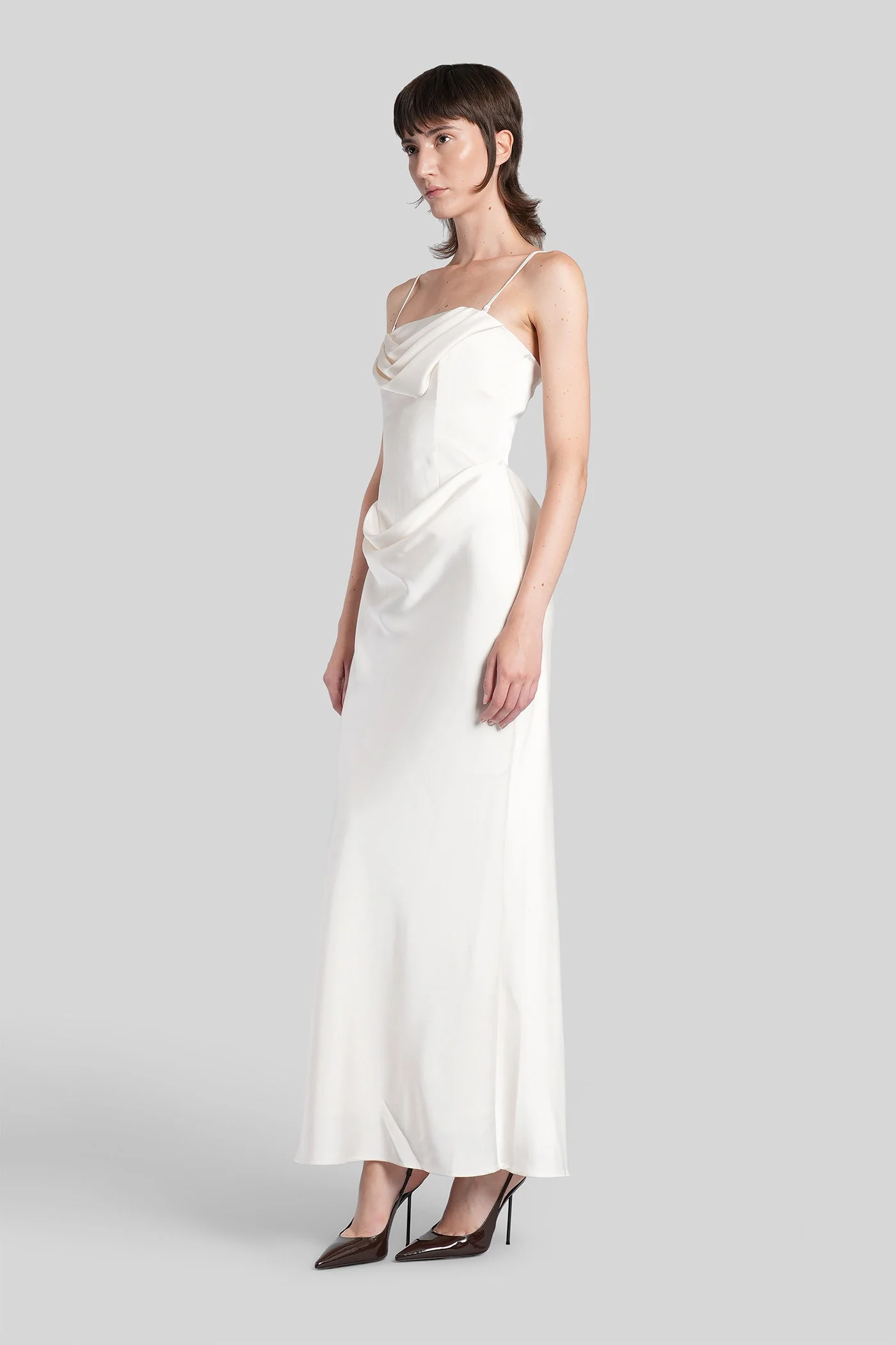 Long dress in beige polyester - Image 4