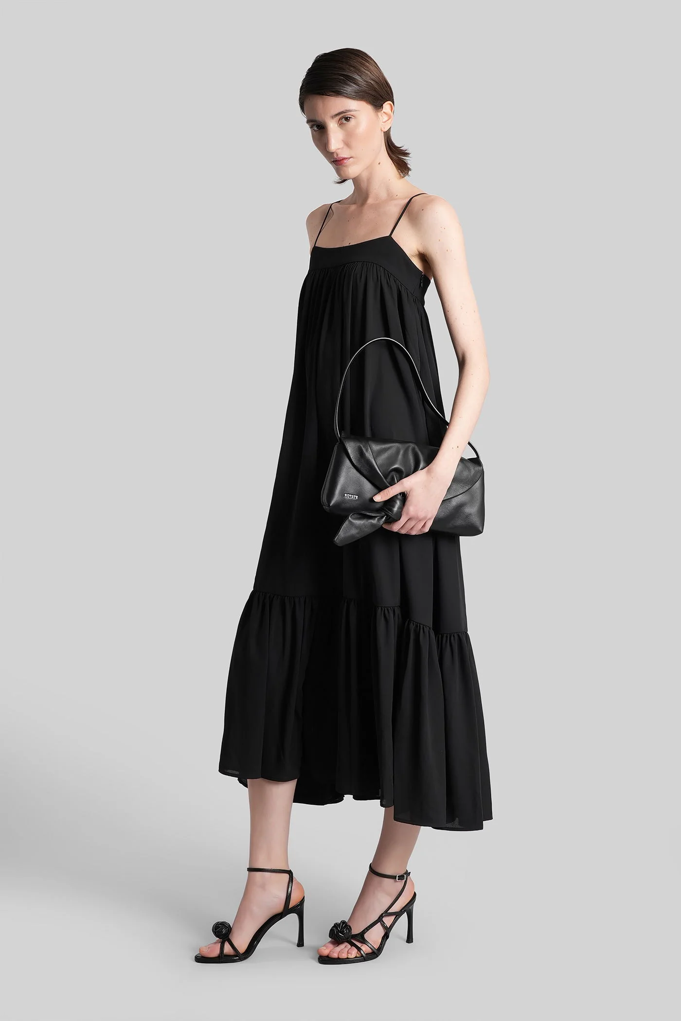 Long dress in black polyester - Image 2