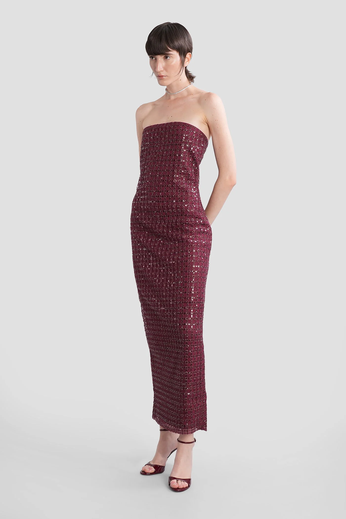 Long dress in bordeaux polyester - Image 4