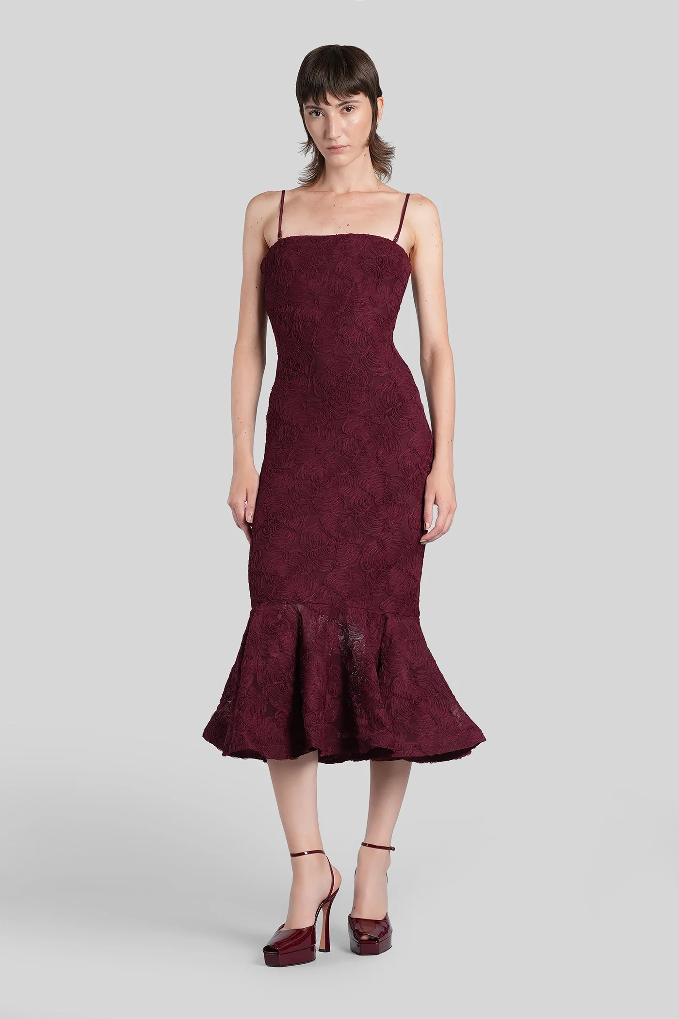 Long dress in bordeaux polyester