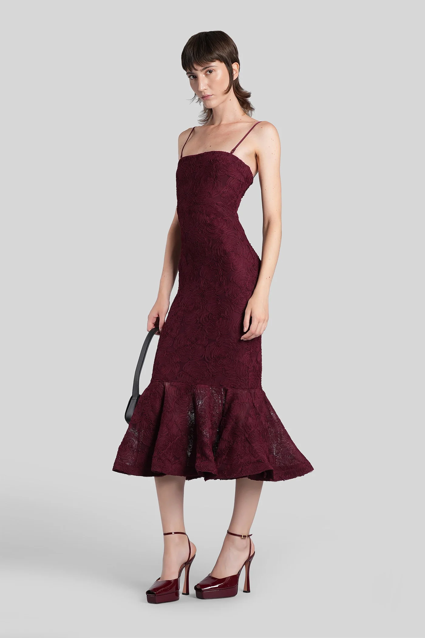 Long dress in bordeaux polyester - Image 2