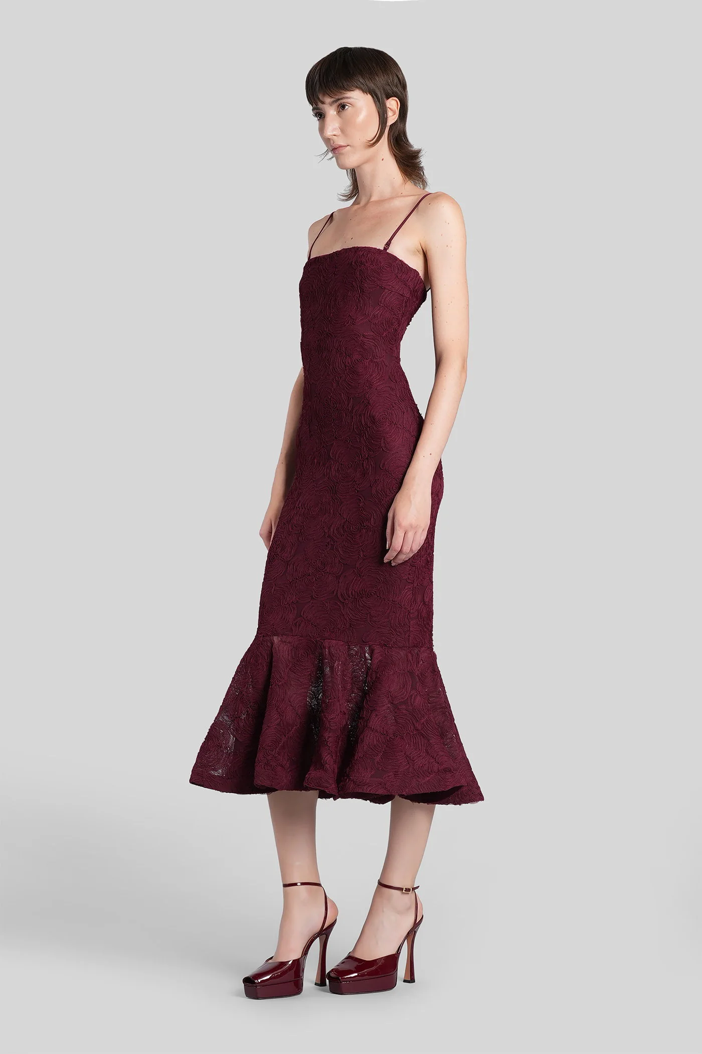Long dress in bordeaux polyester - Image 4