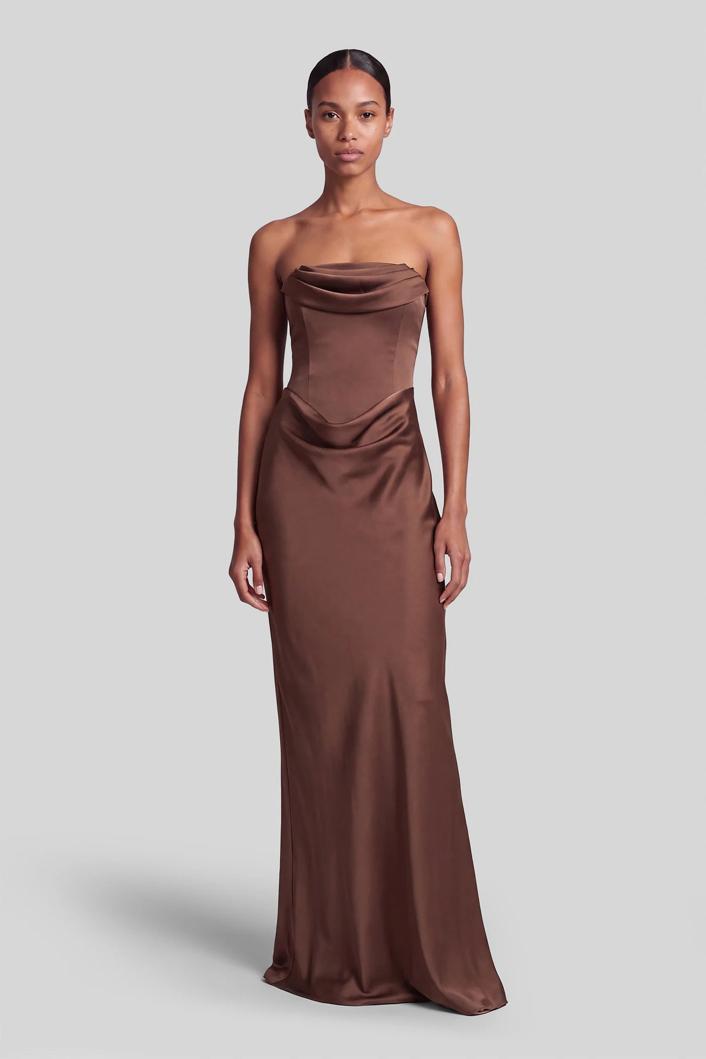 Long dress in brown polyester