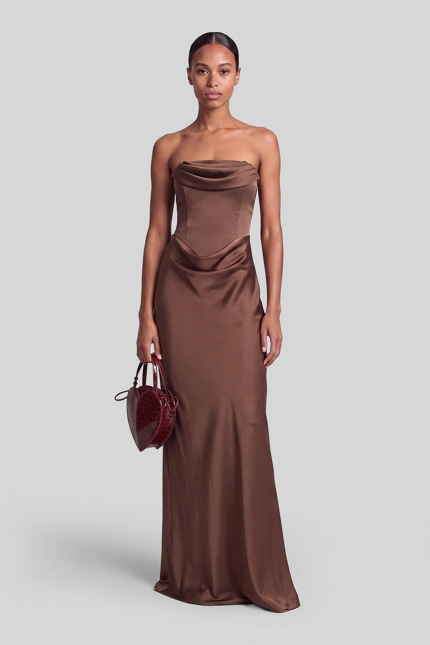 Long dress in brown polyester - Image 2