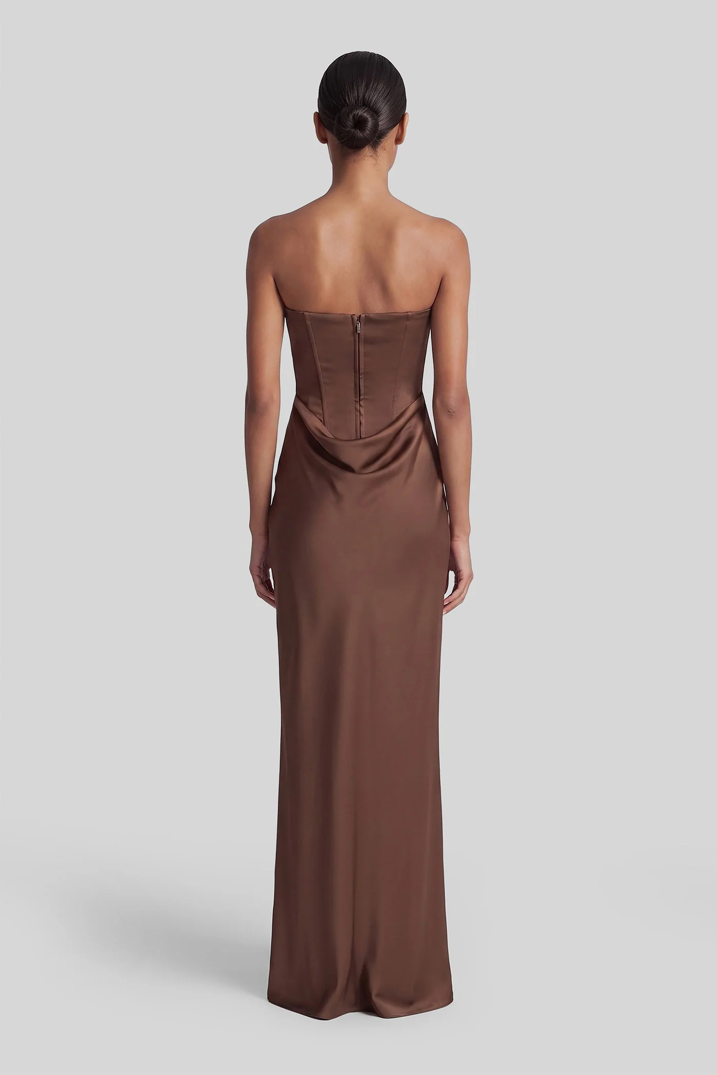Long dress in brown polyester - Image 3