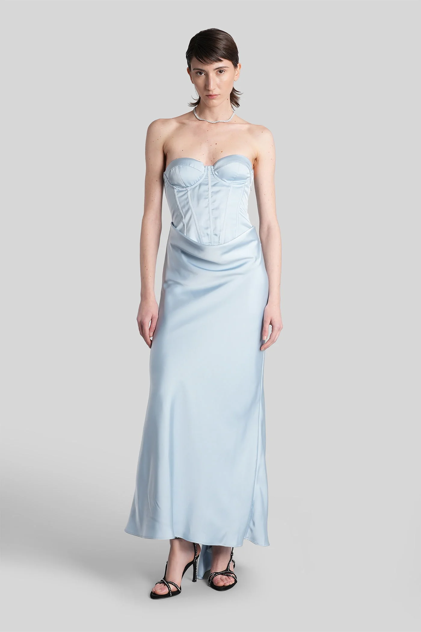 Long dress in cyan polyester