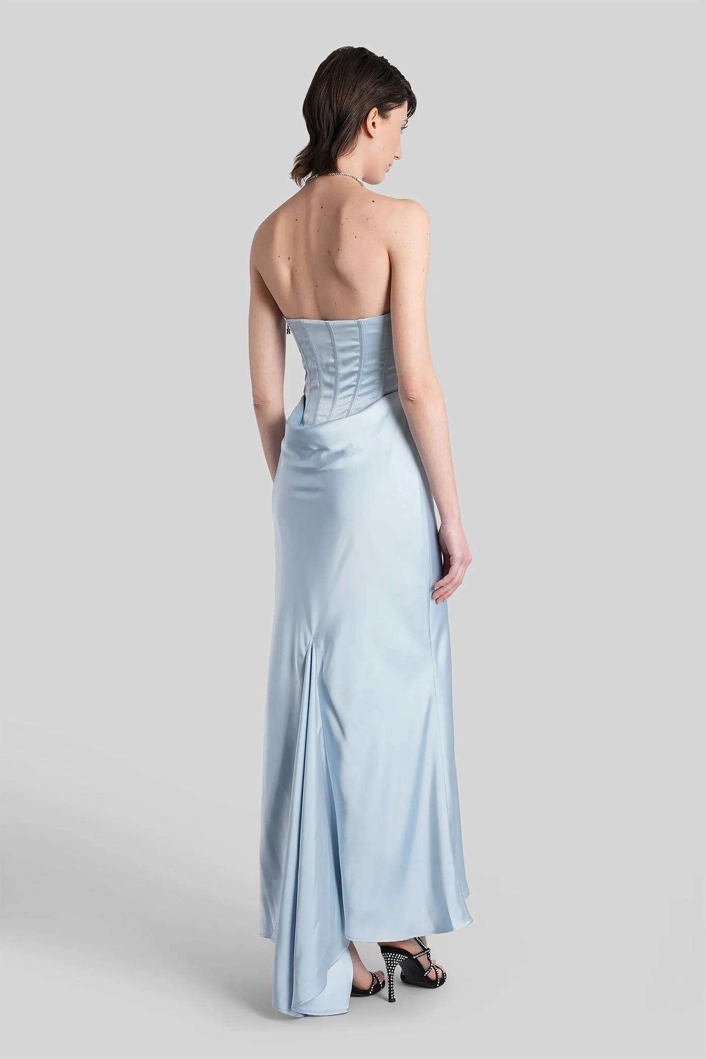 Long dress in cyan polyester - Image 3