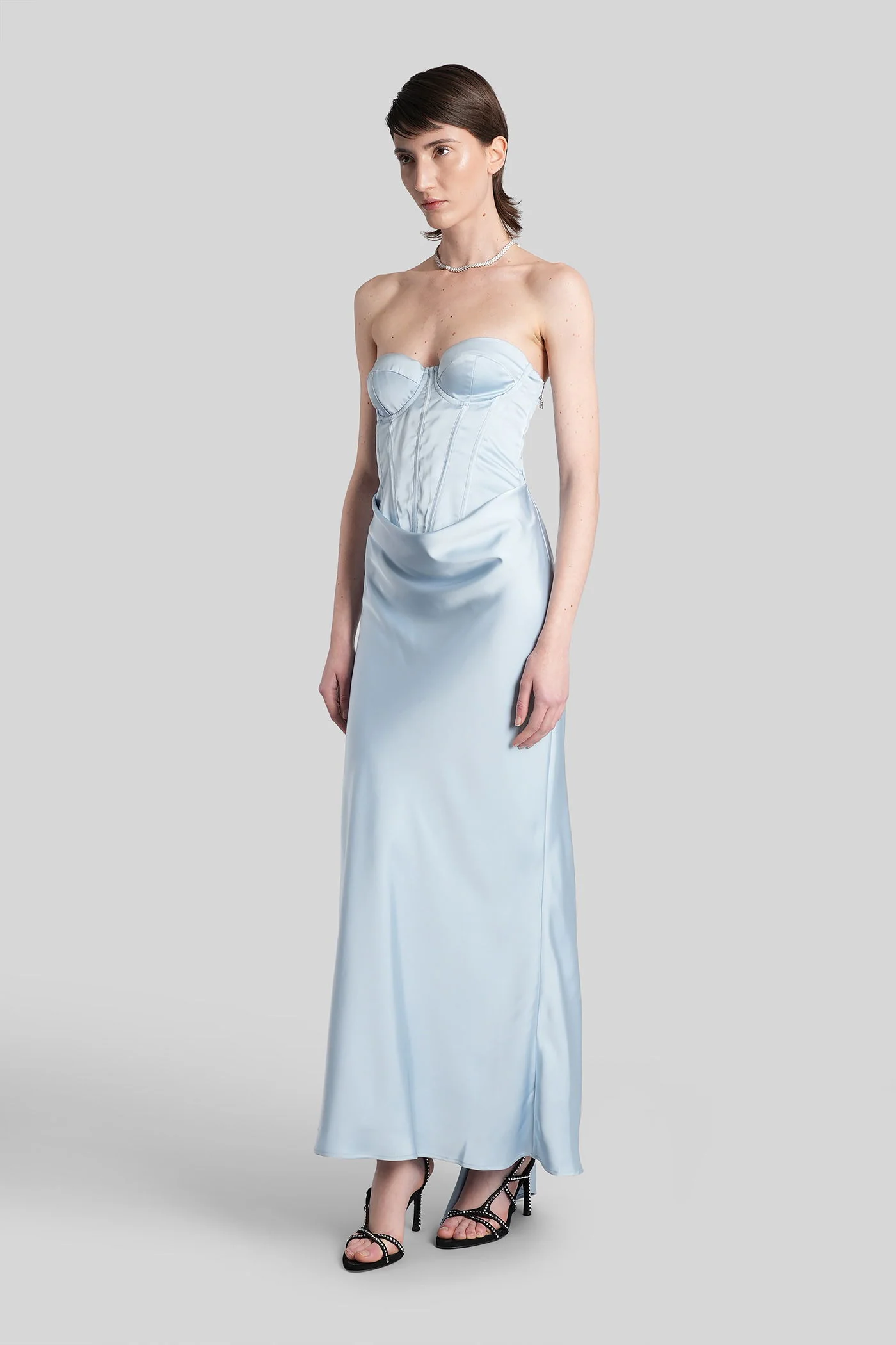 Long dress in cyan polyester - Image 4