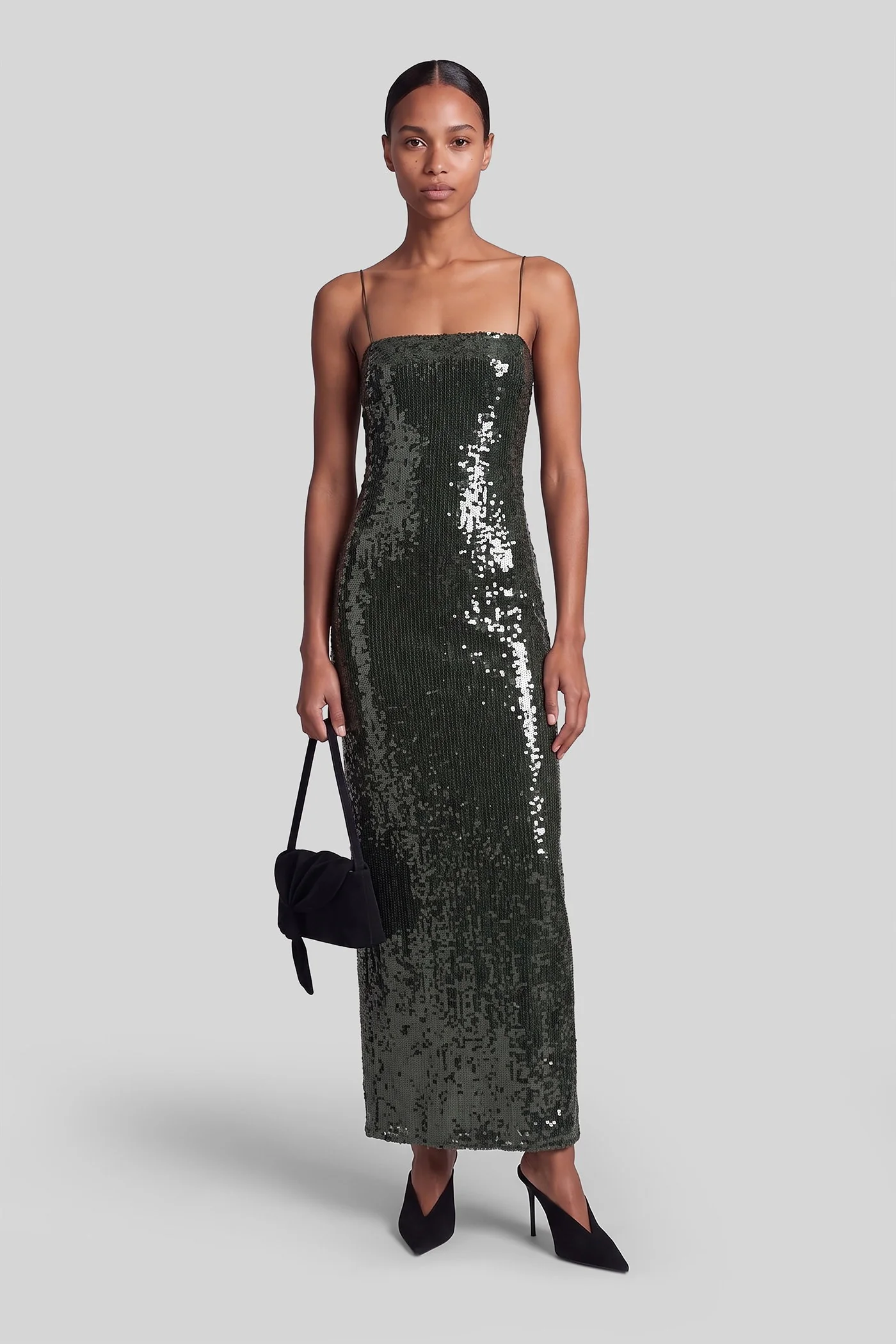 Long dress in green polyester