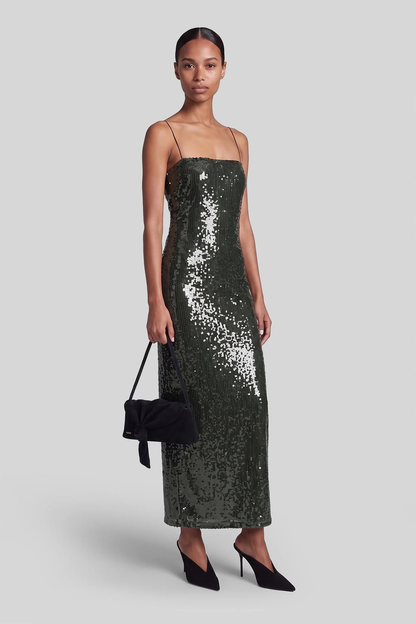 Long dress in green polyester - Image 2