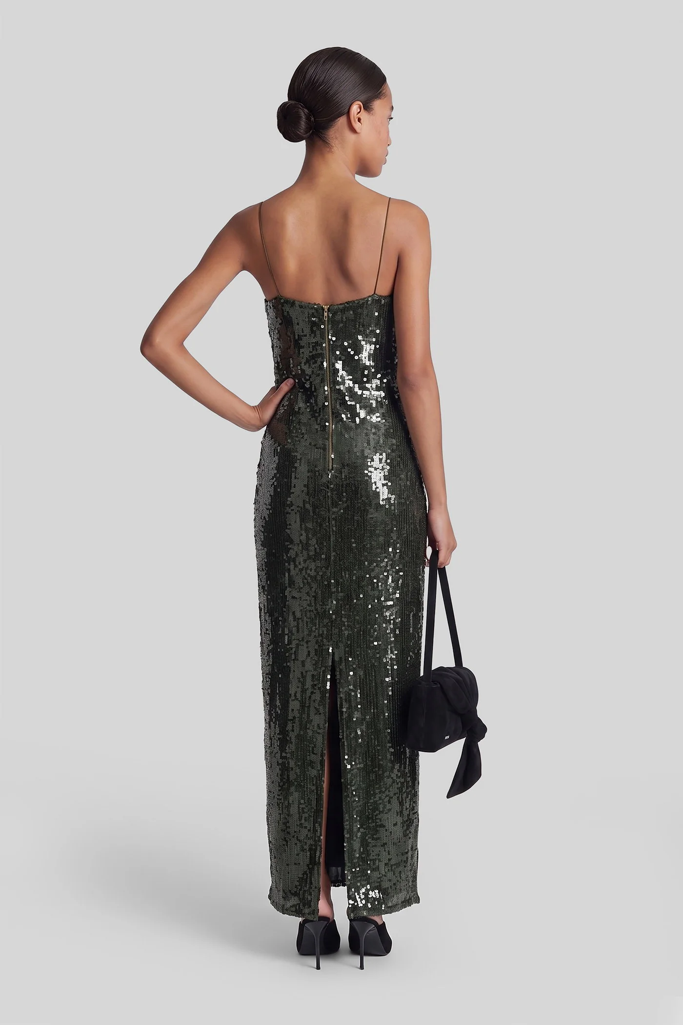 Long dress in green polyester - Image 3