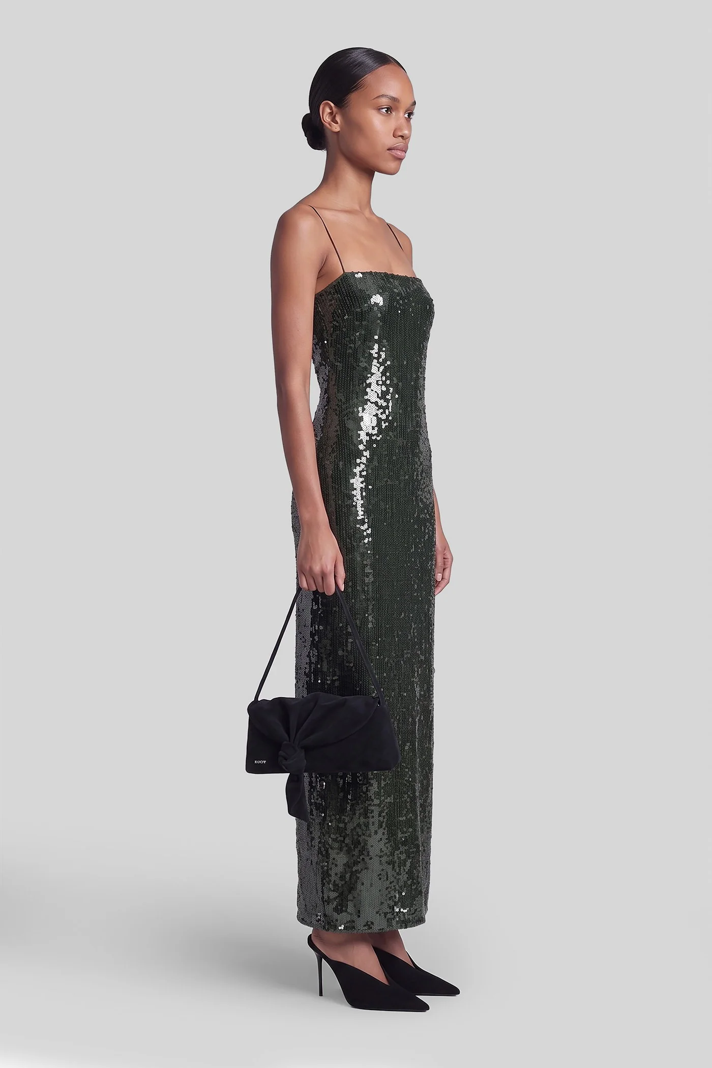 Long dress in green polyester - Image 4