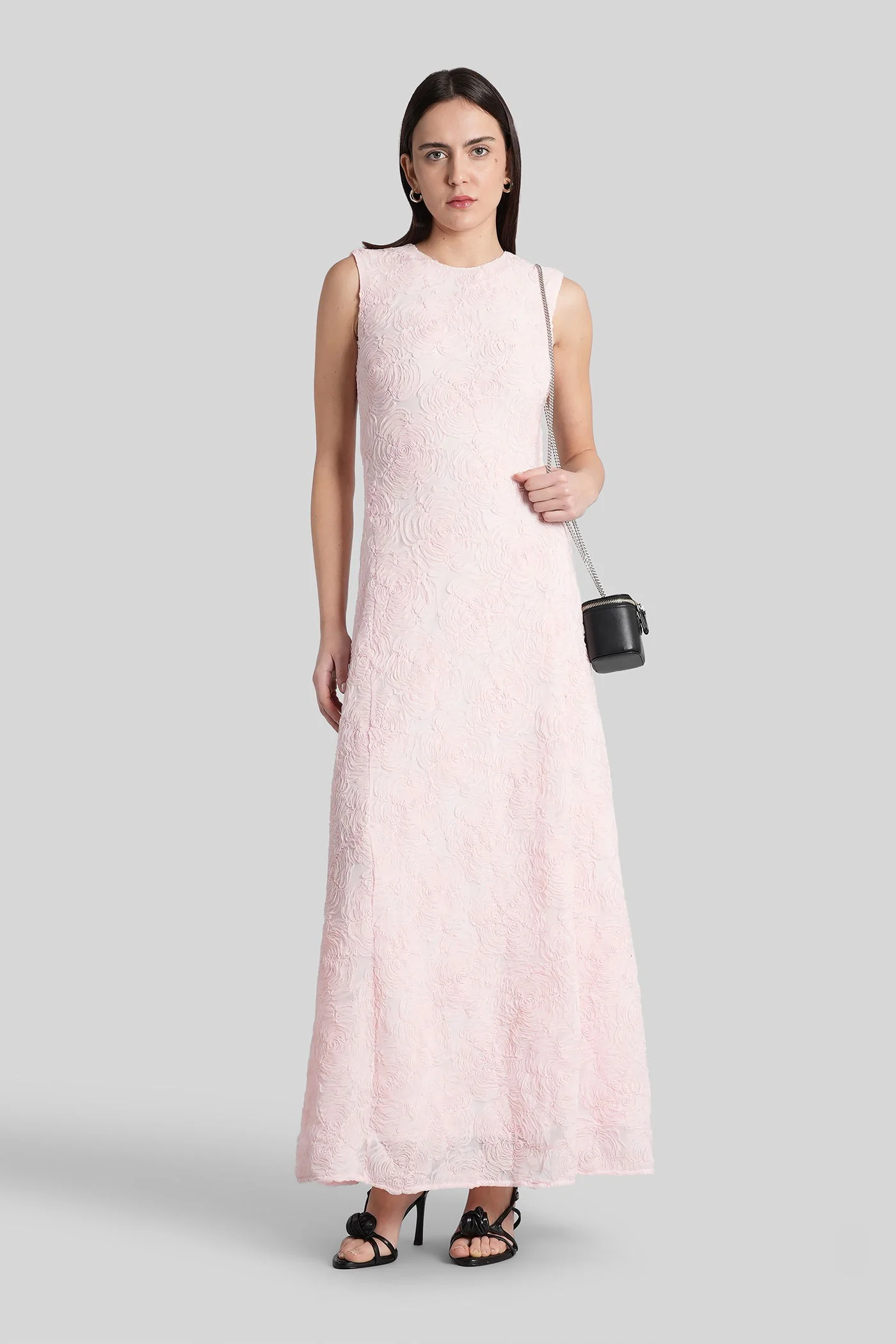 Long dress in rose-pink polyester - Image 2