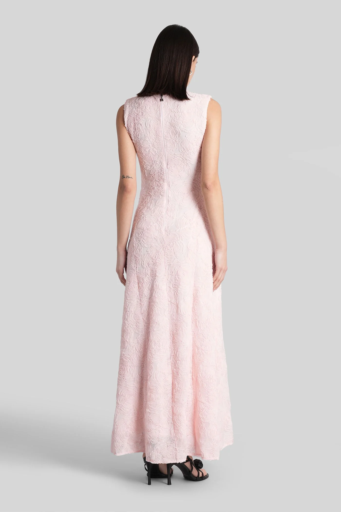 Long dress in rose-pink polyester - Image 8