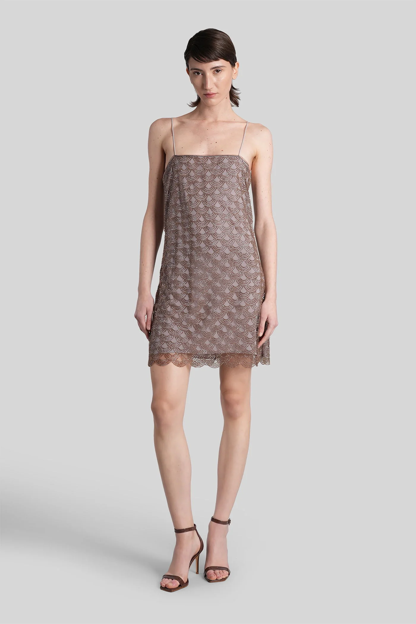 Mini dress in brown polyester