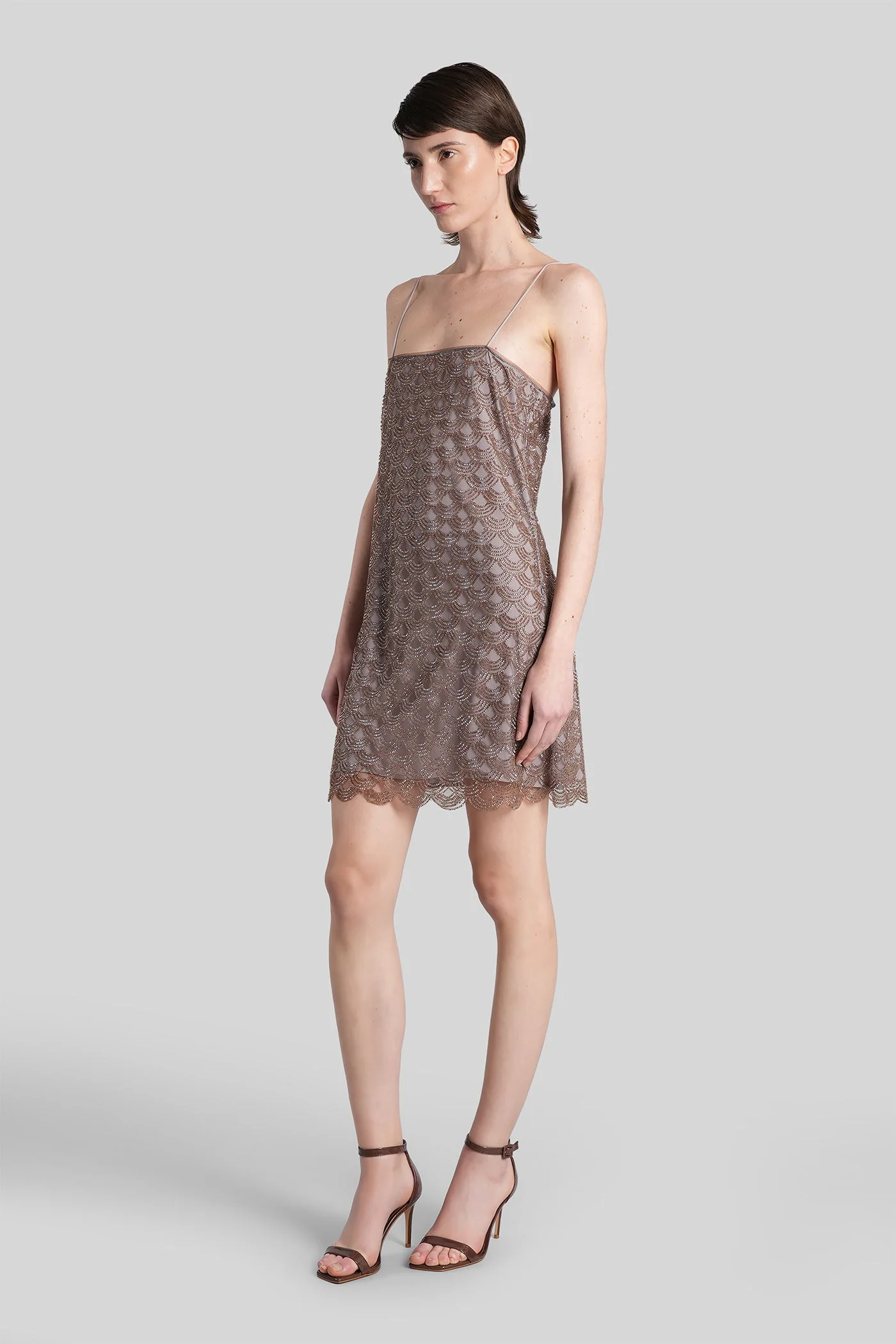 Mini dress in brown polyester - Image 4