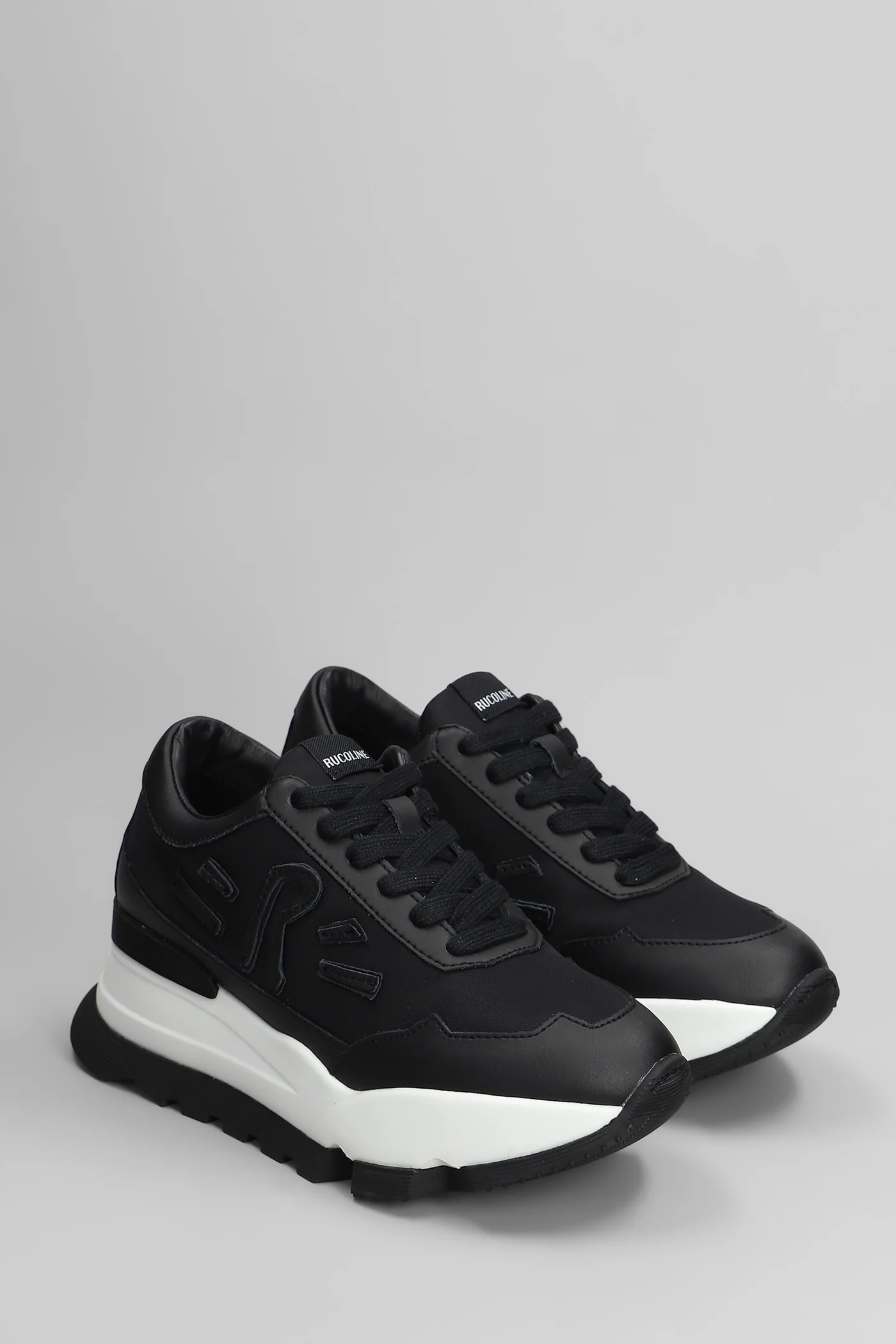 Aki Sneakers in black leather and fabric - Image 2