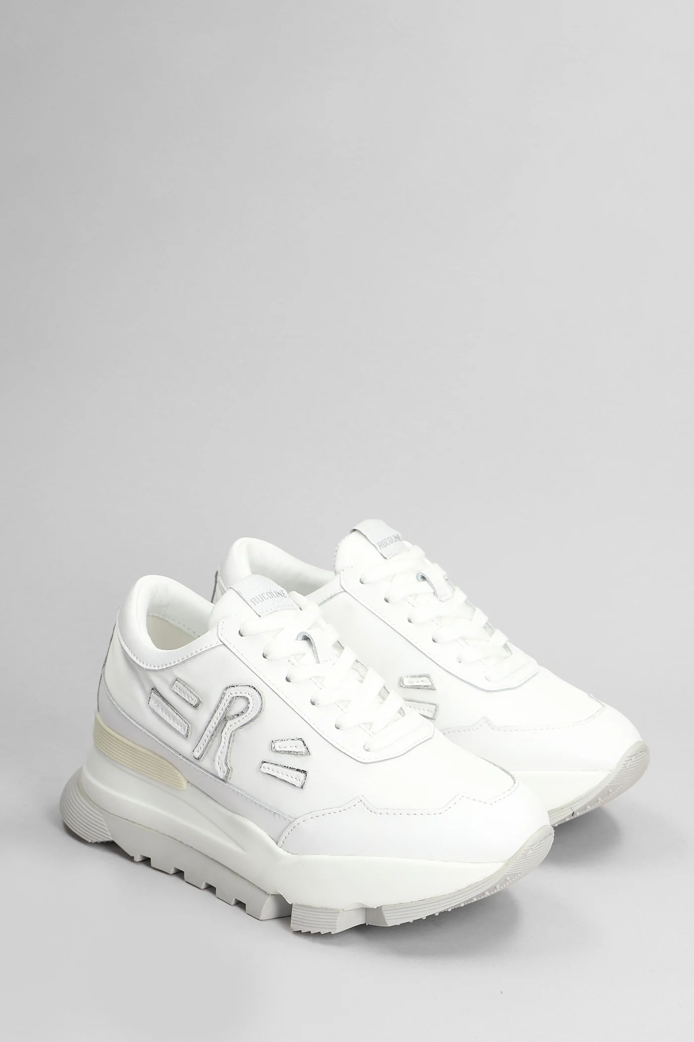 Aki Sneakers in white leather and fabric - Image 2