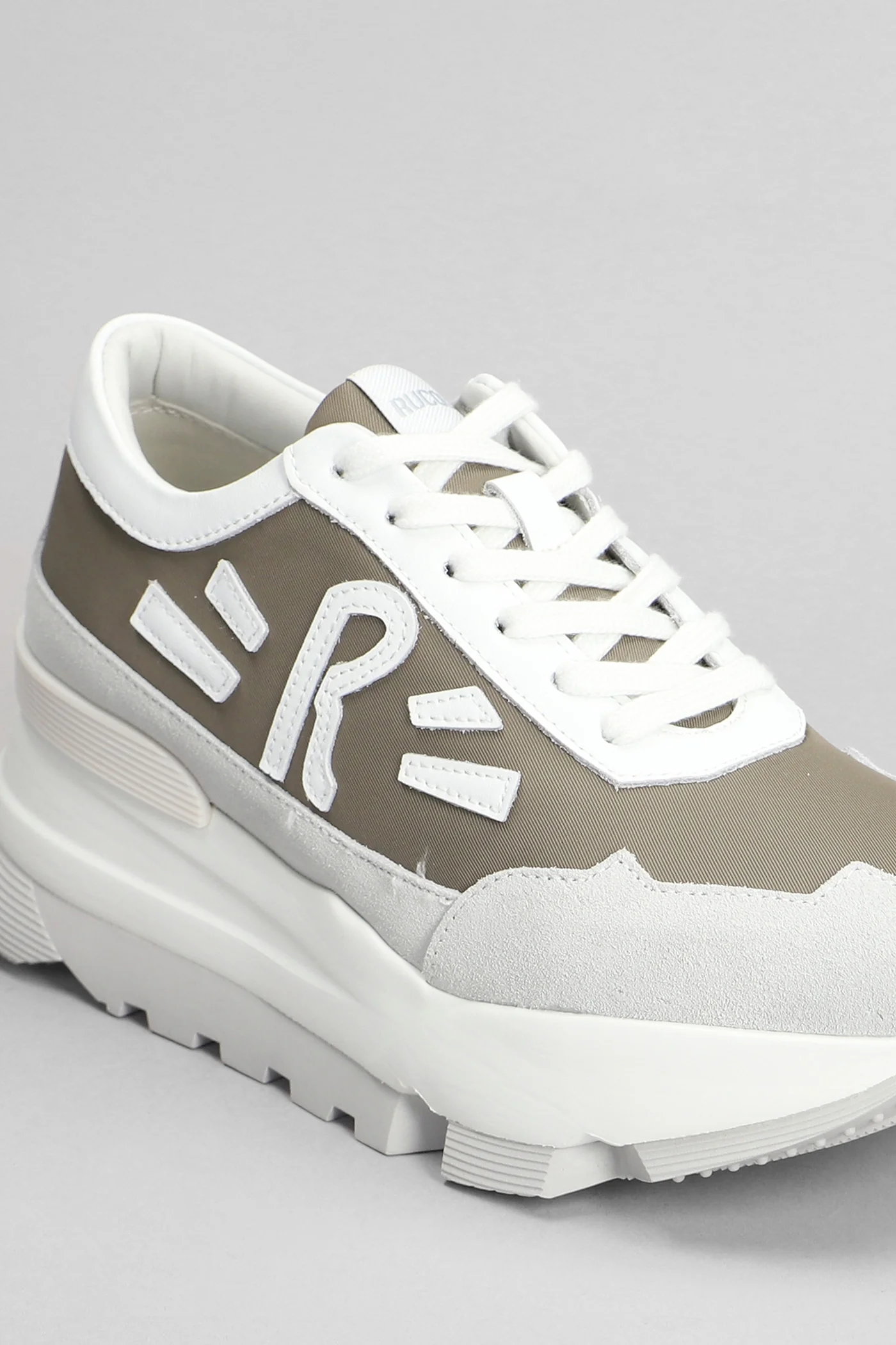 Aki Sneakers in white leather and fabric - Image 5