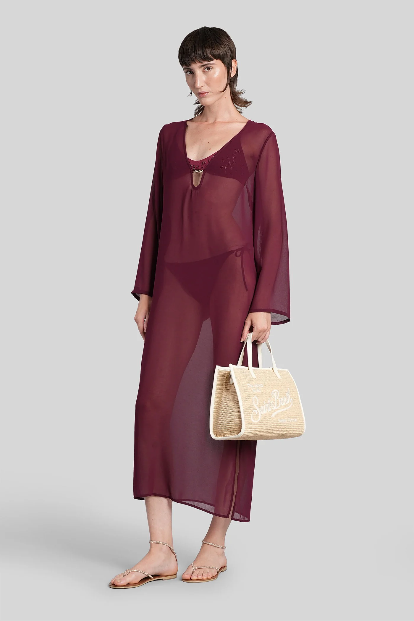 Aghata Plate Long dress in bordeaux polyester - Image 2
