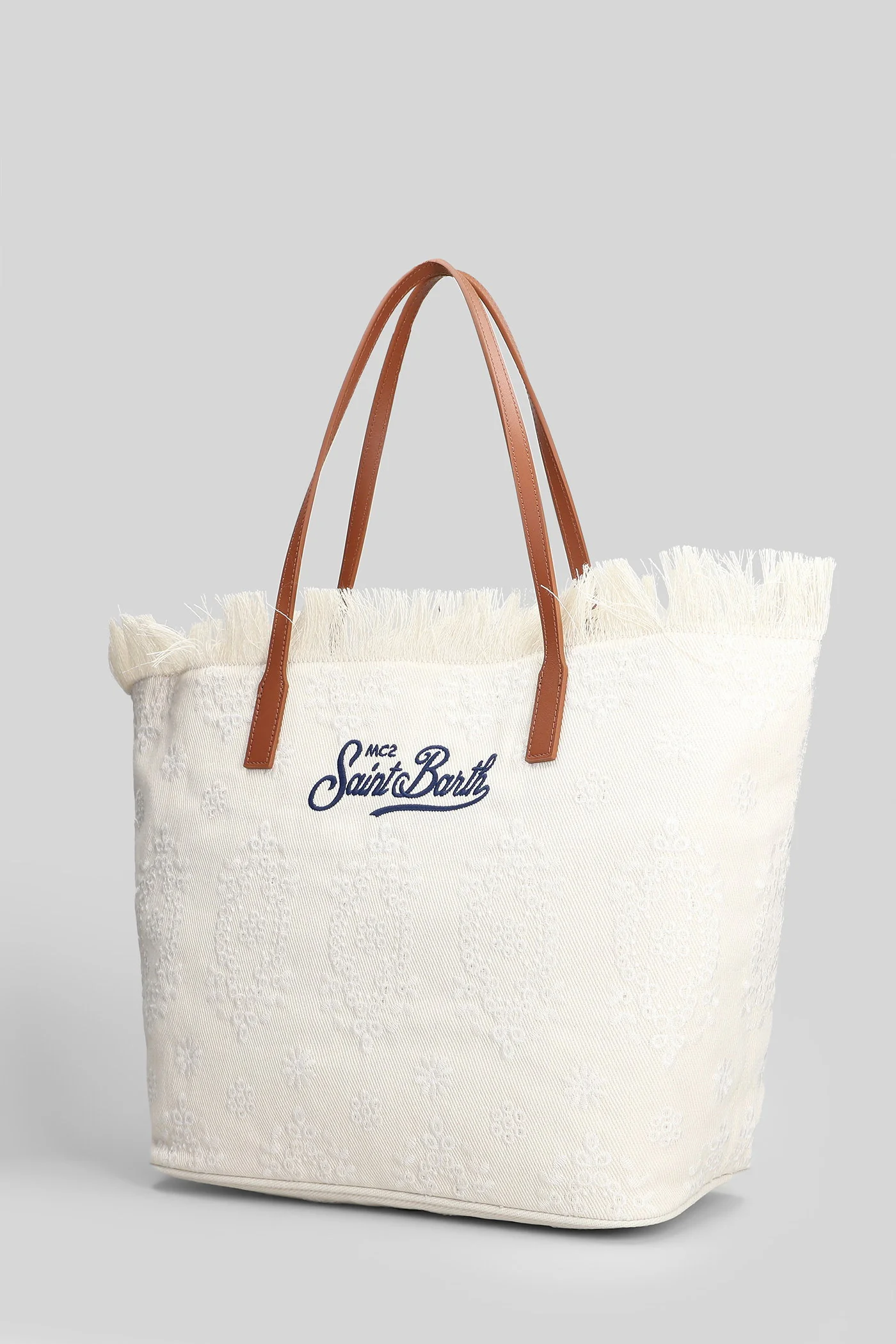 City Bag Fringe Tote in beige canvas - Image 2