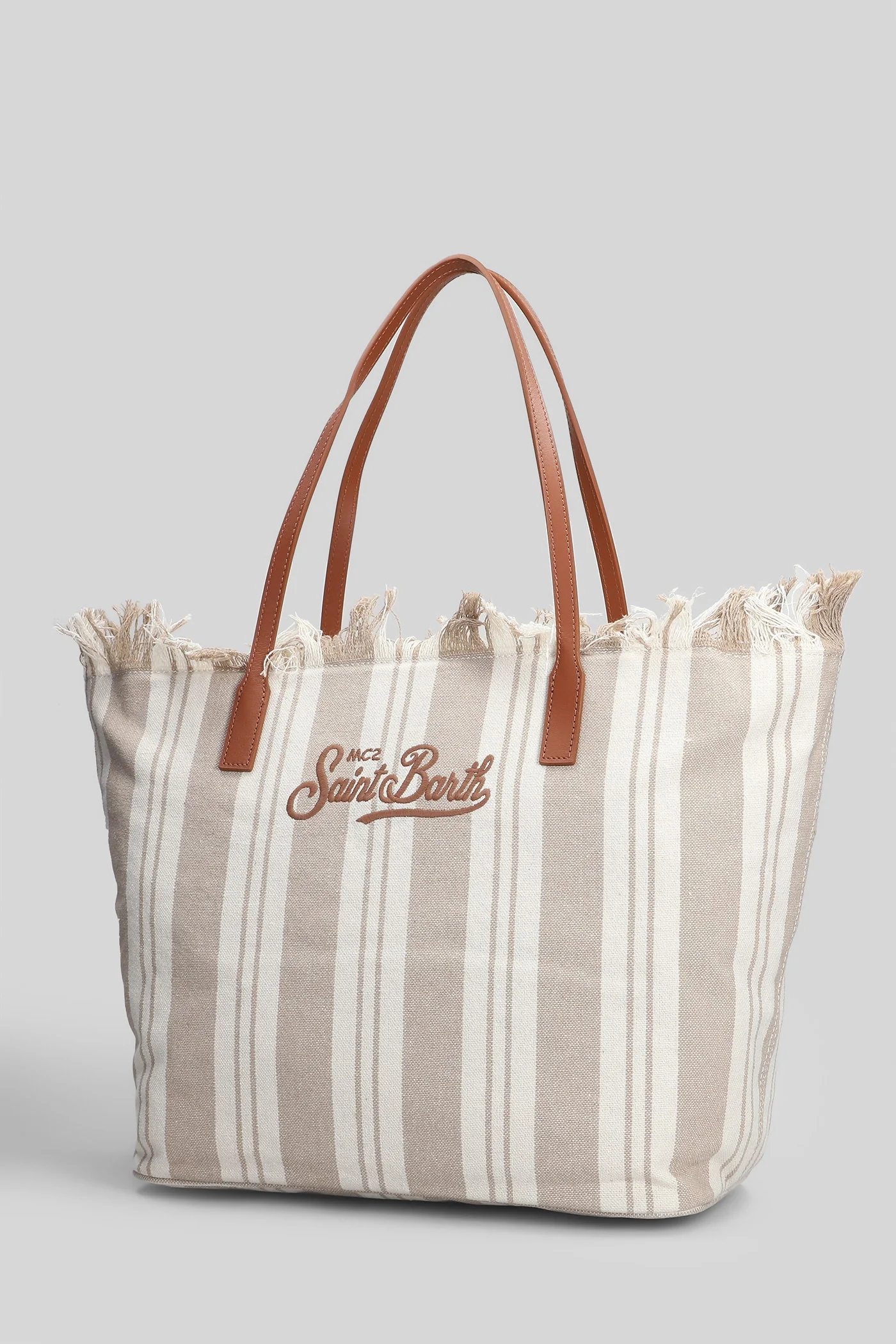 City Bag Fringe Tote in beige canvas - Image 2