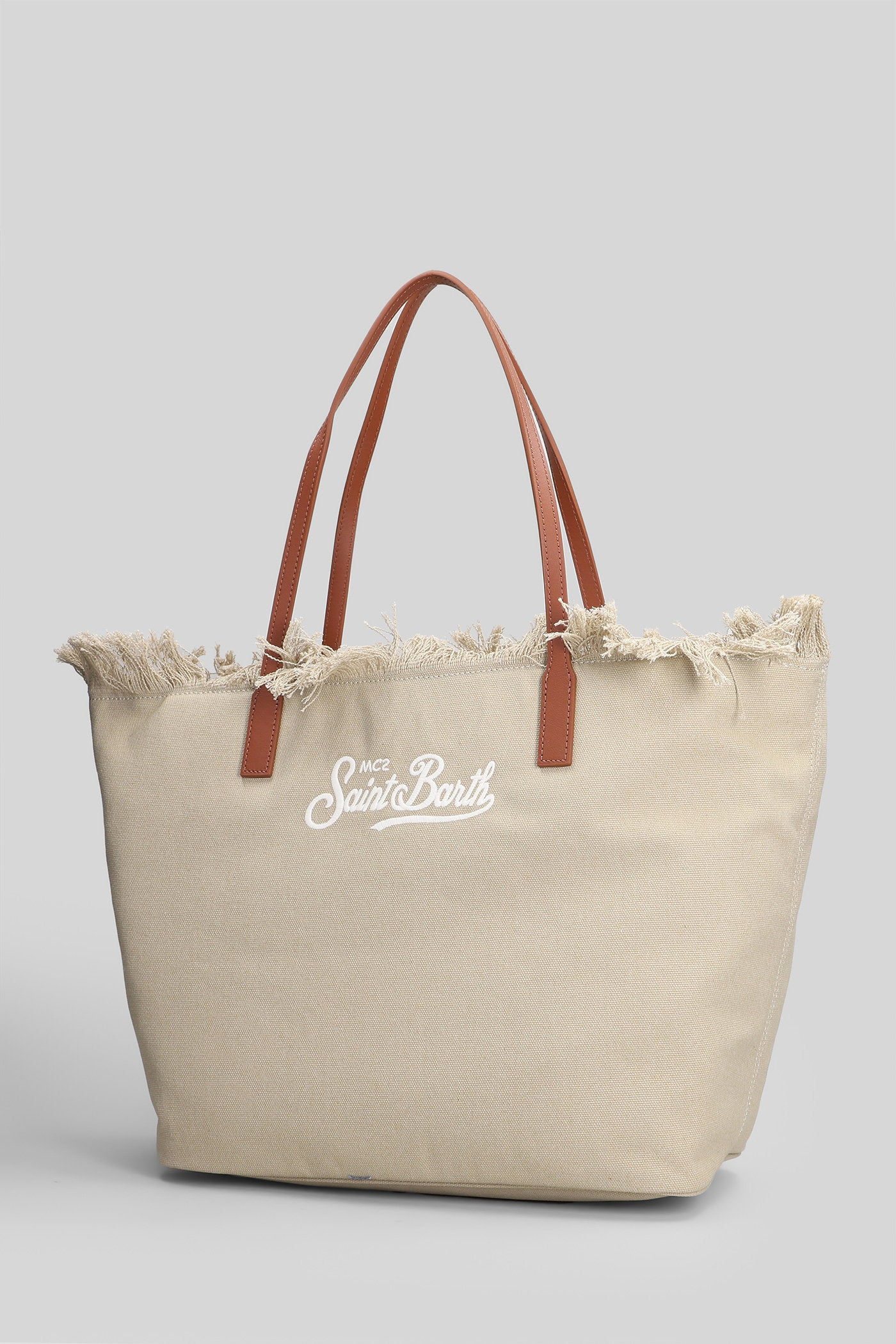 City Bag Fringe Tote in beige canvas - Image 2