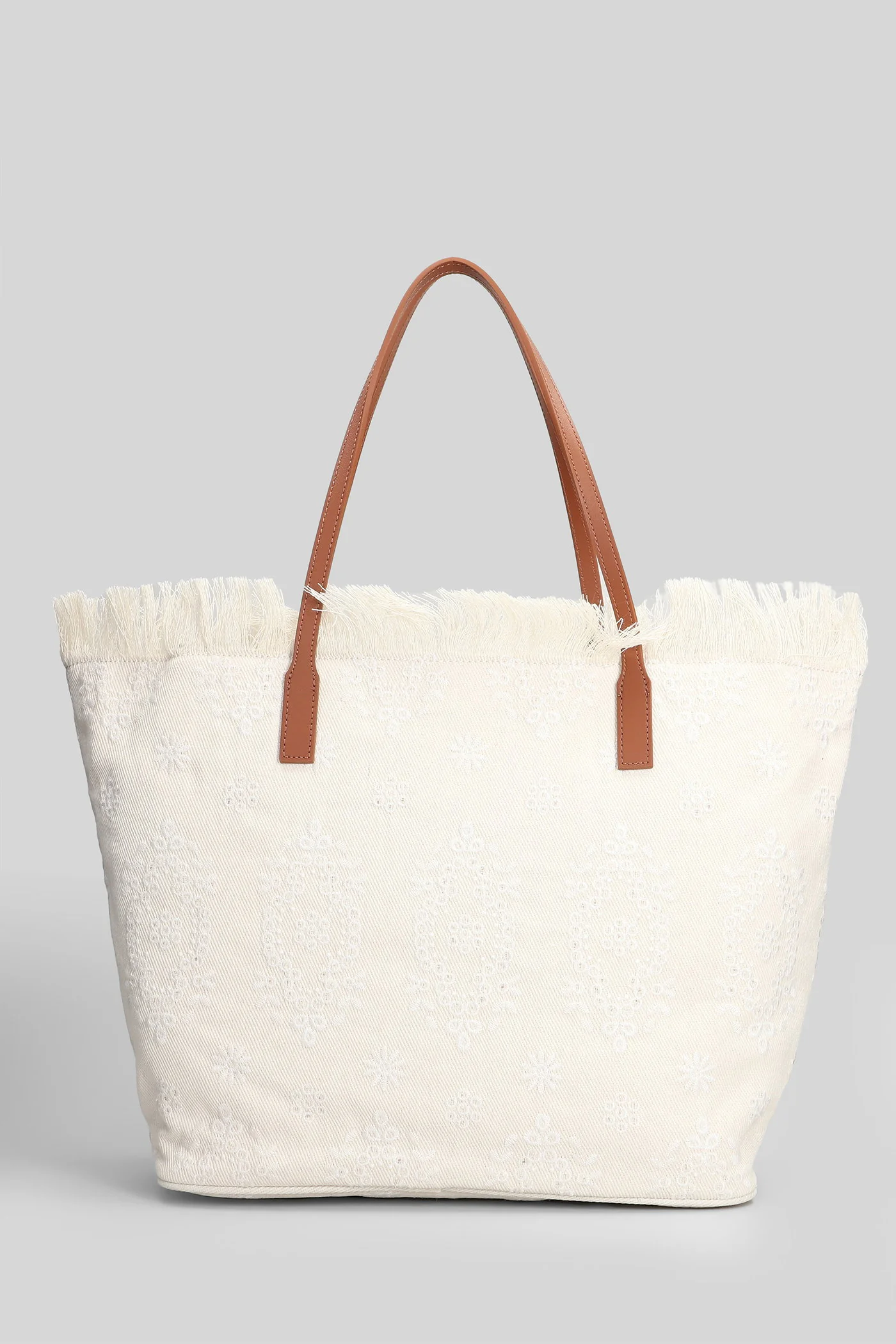 City Bag Fringe Tote in beige canvas - Image 3