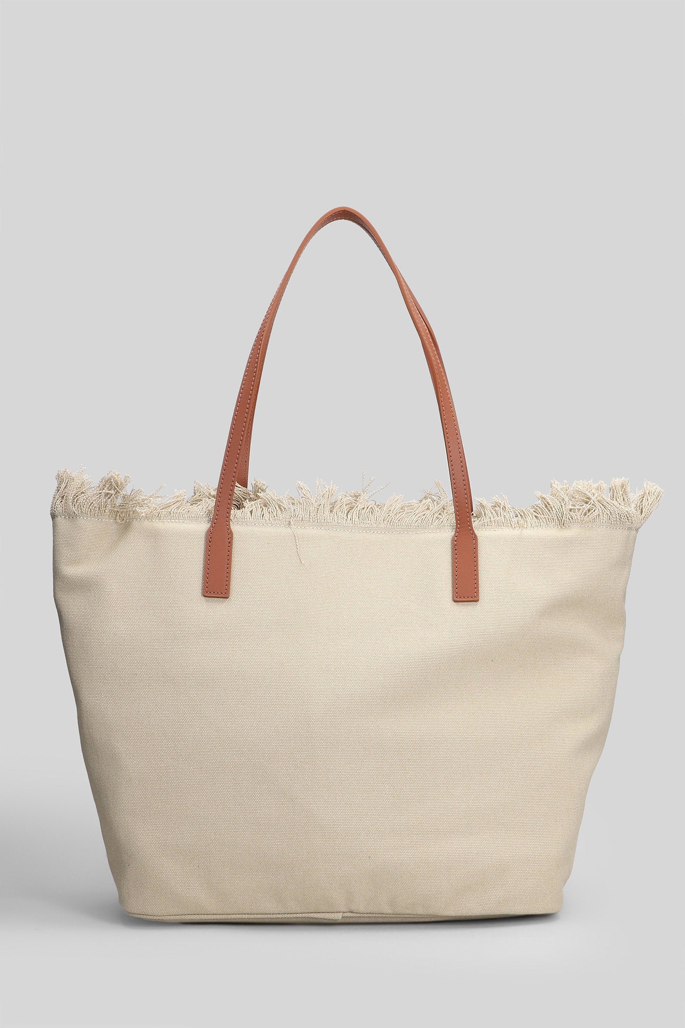 City Bag Fringe Tote in beige canvas - Image 3