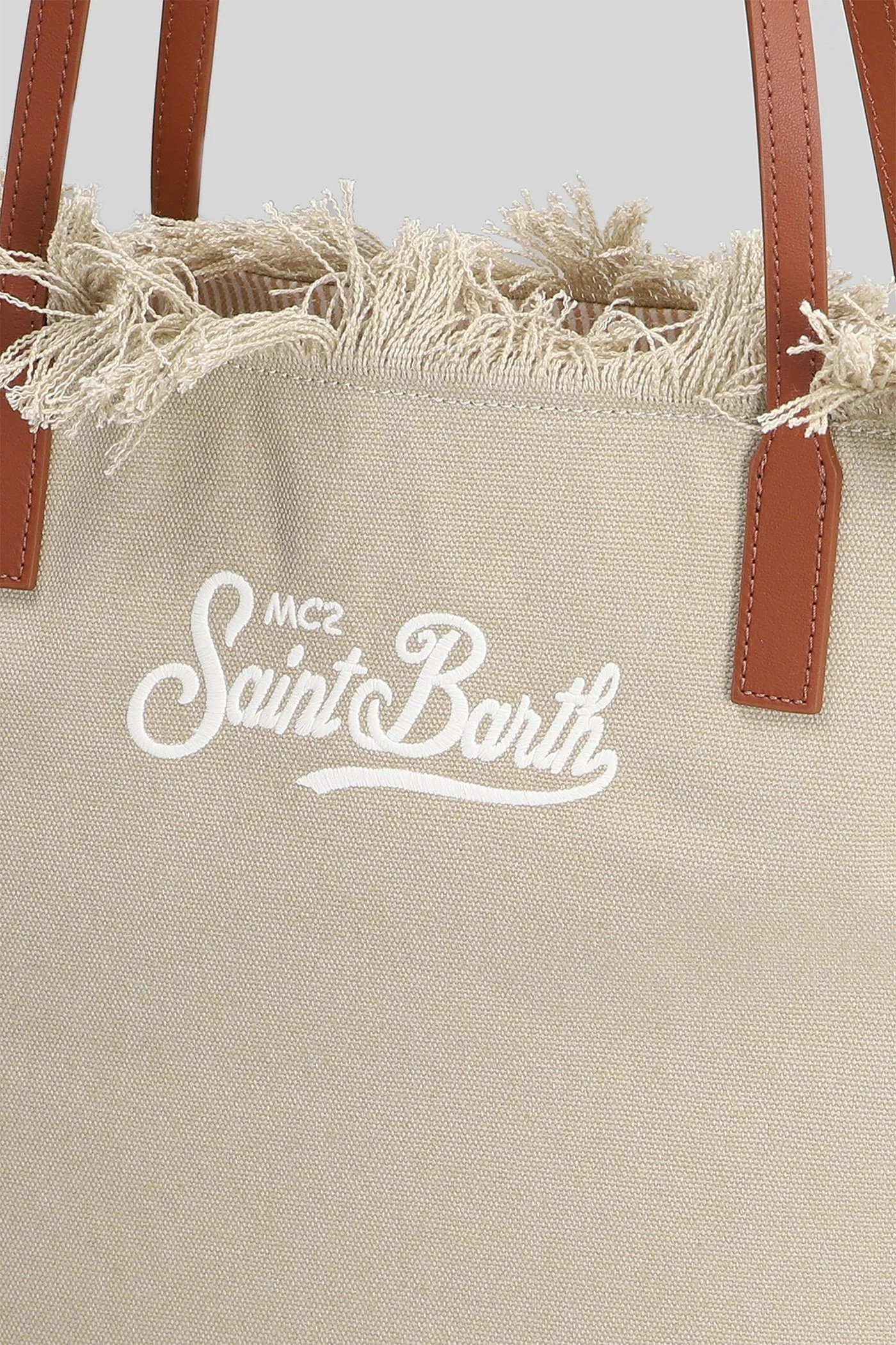 City Bag Fringe Tote in beige canvas - Image 4
