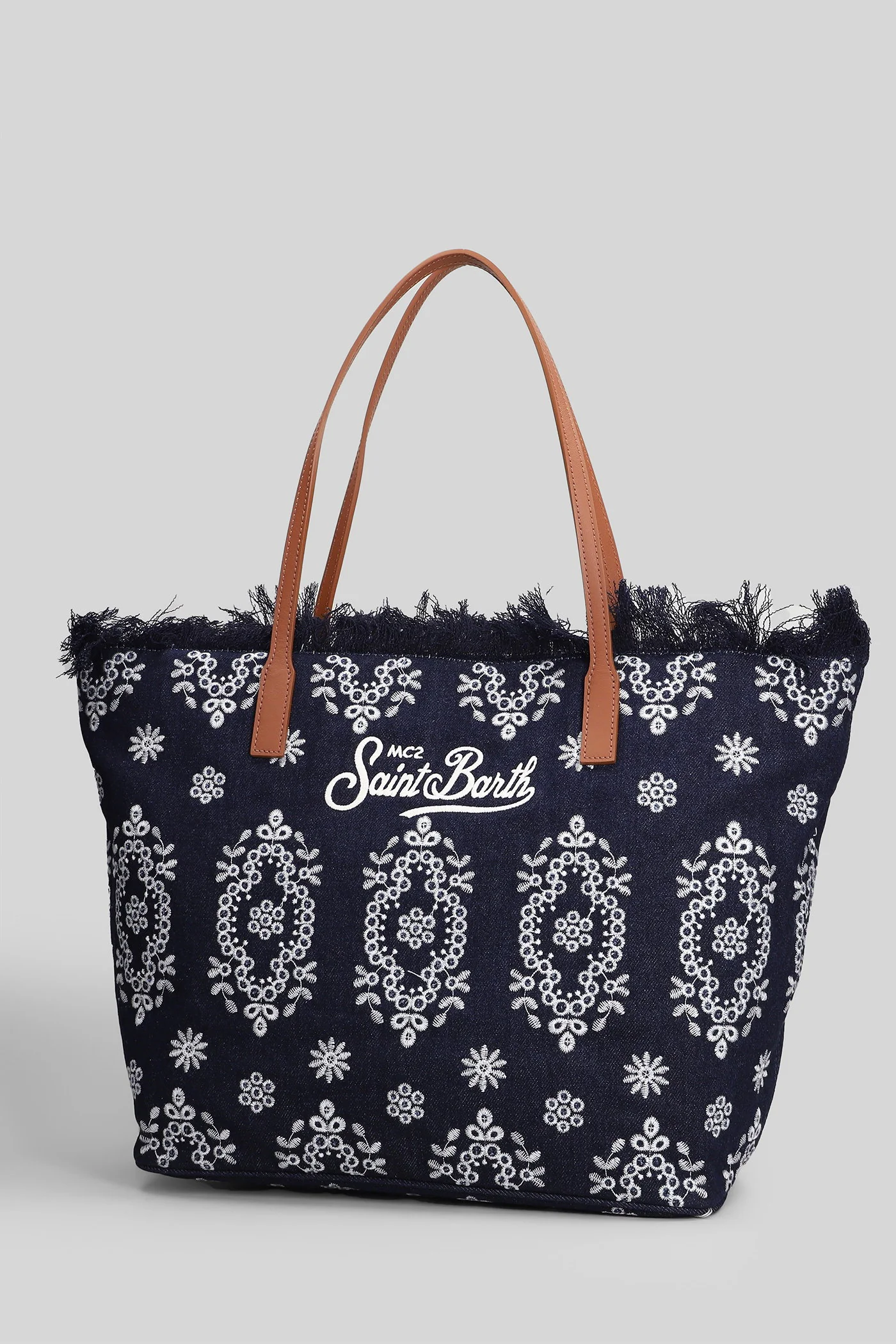 City Bag Fringe Tote in blue canvas - Image 2