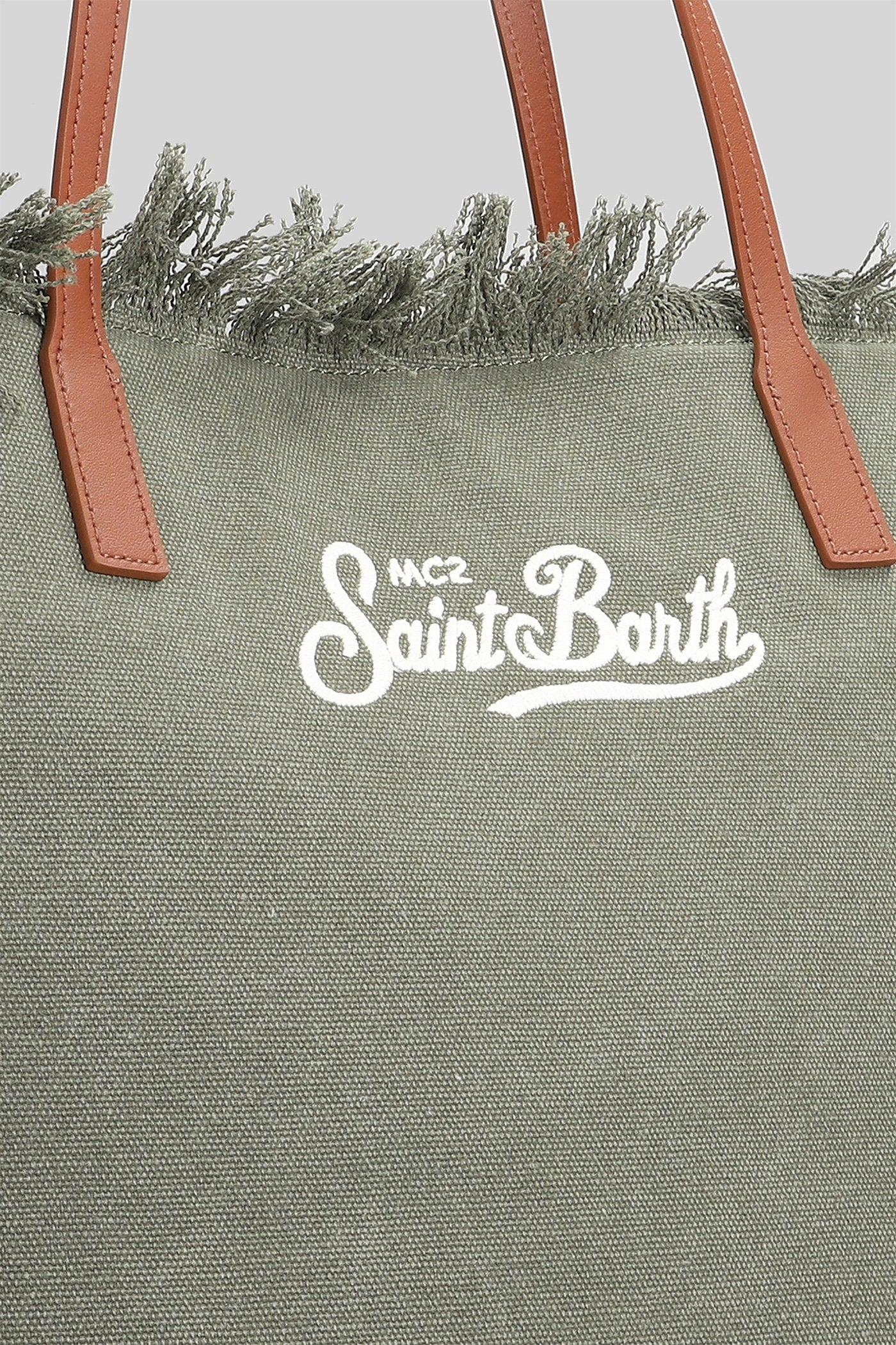 City Bag Fringe Tote in green canvas - Image 4