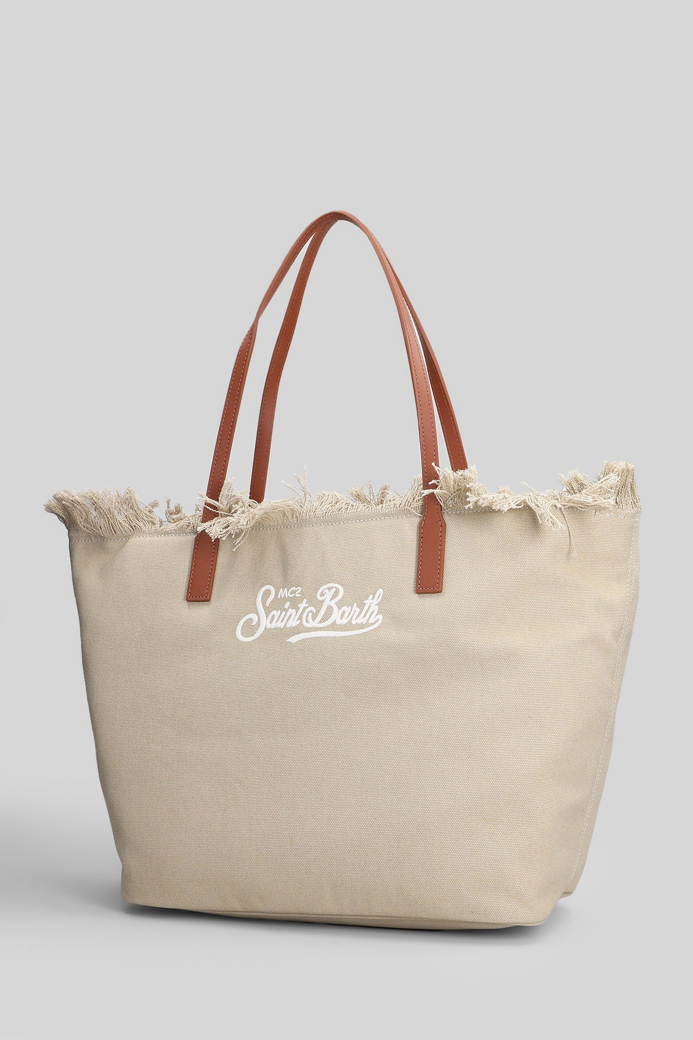 City Bag Mid Fringe Tote in beige canvas - Image 2