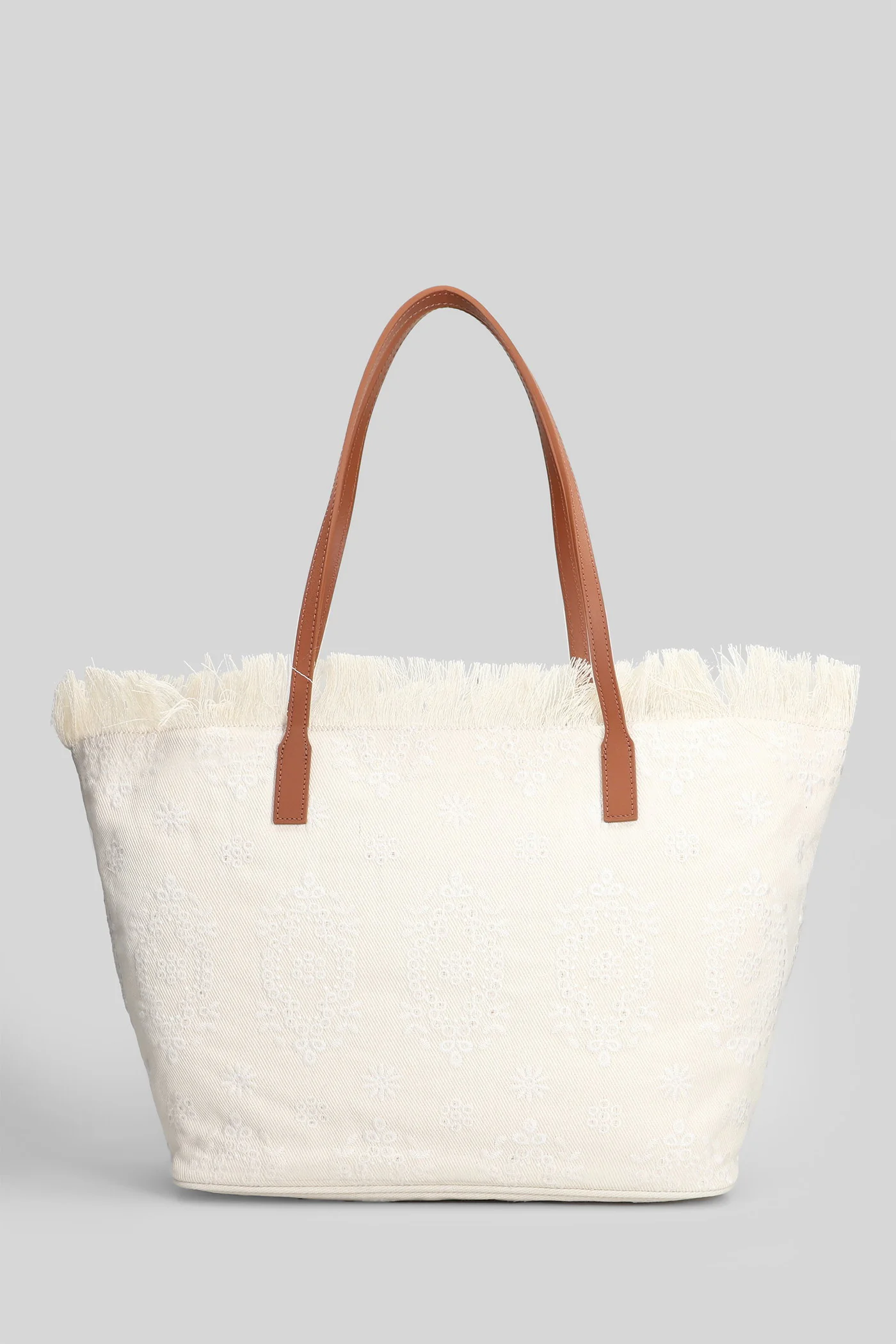 City Bag Mid Fringe Tote in beige canvas - Image 3