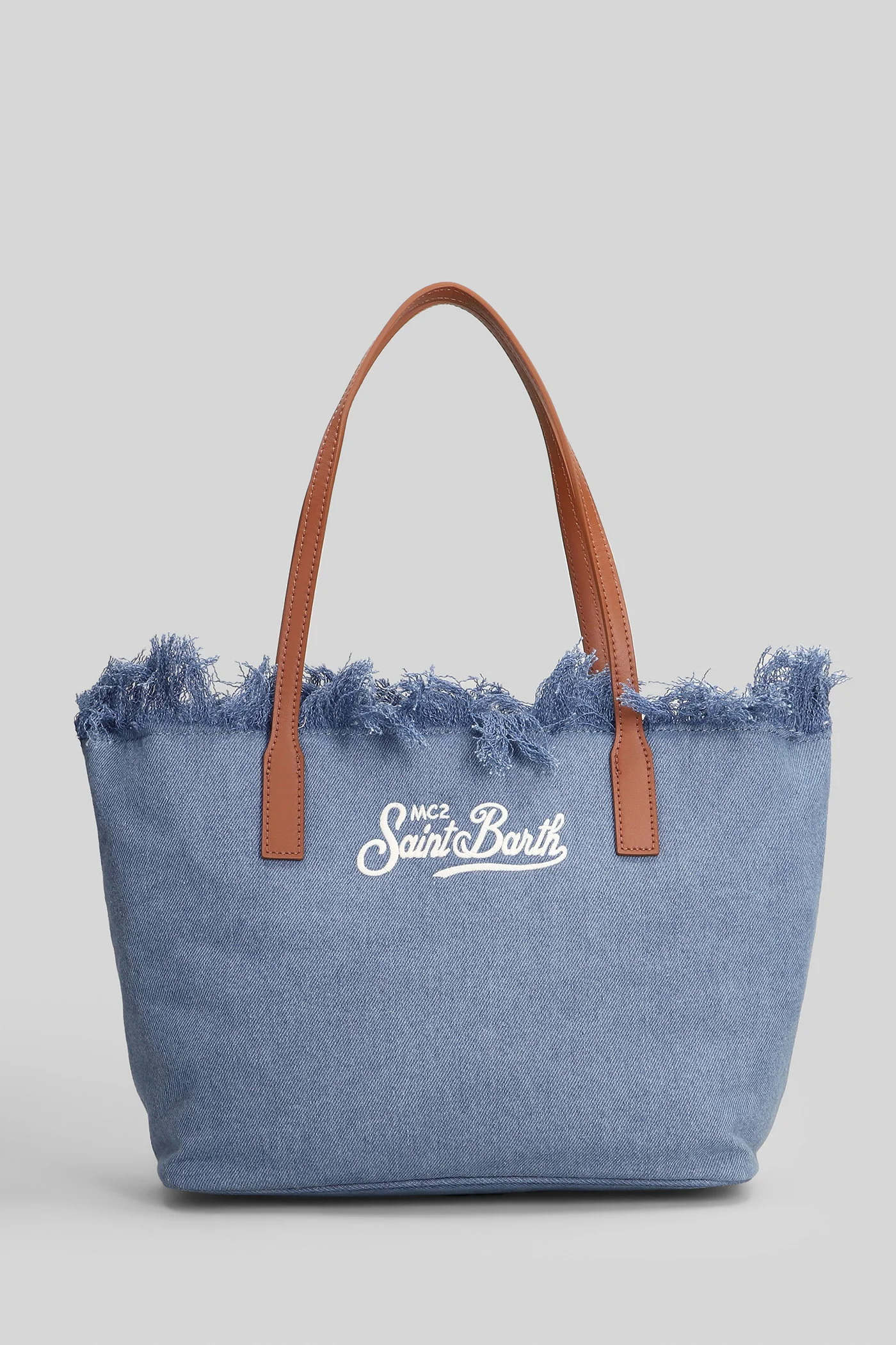 City Bag Mid Fringe Tote in blue denim